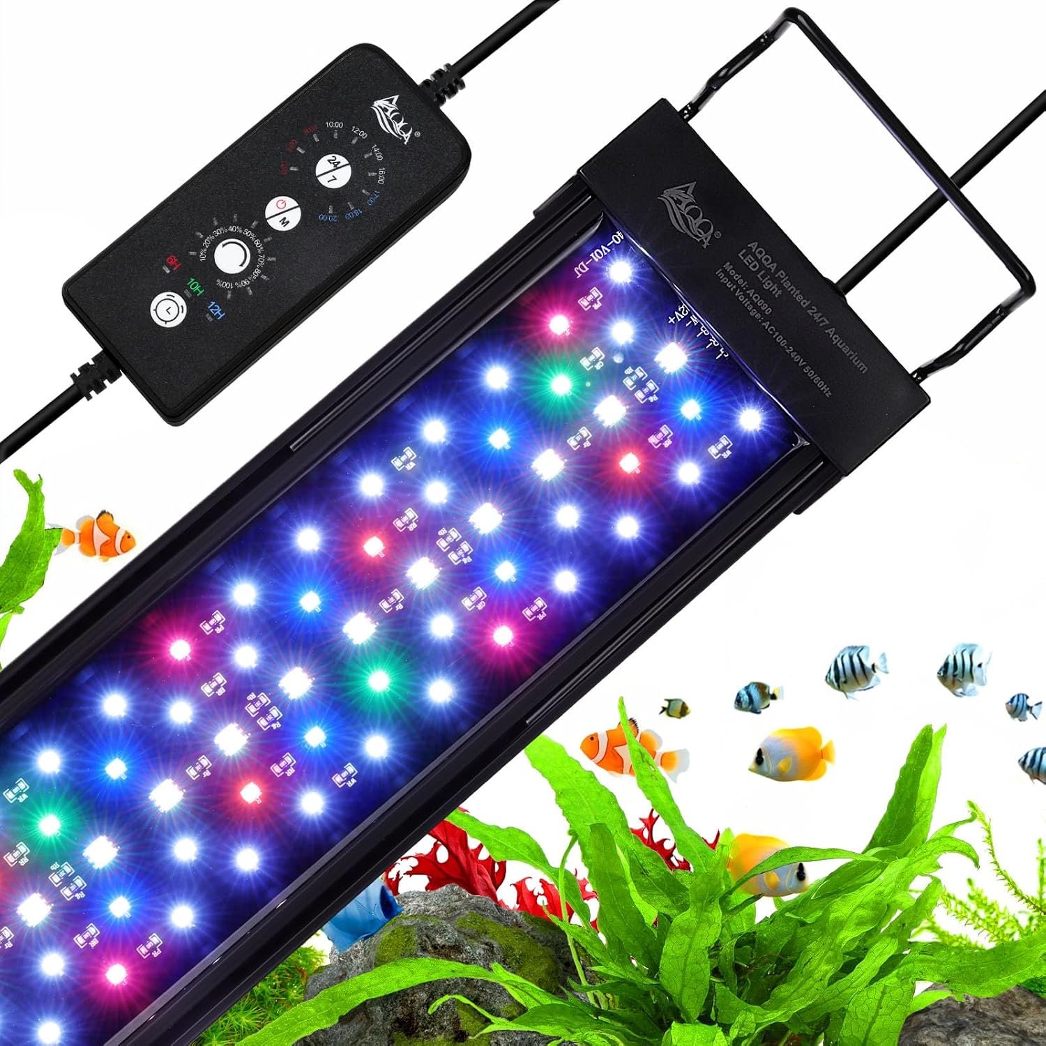 AQQA LED Aquarium Light, 24/7 & DIY Mode Full Spectrum Fish Tank Light | Adjustable Timer/Brightness, Extendable Bracket Aquarium Plant Light, Memory Function, IP68 Waterproof, for 40–48 Inch Tank