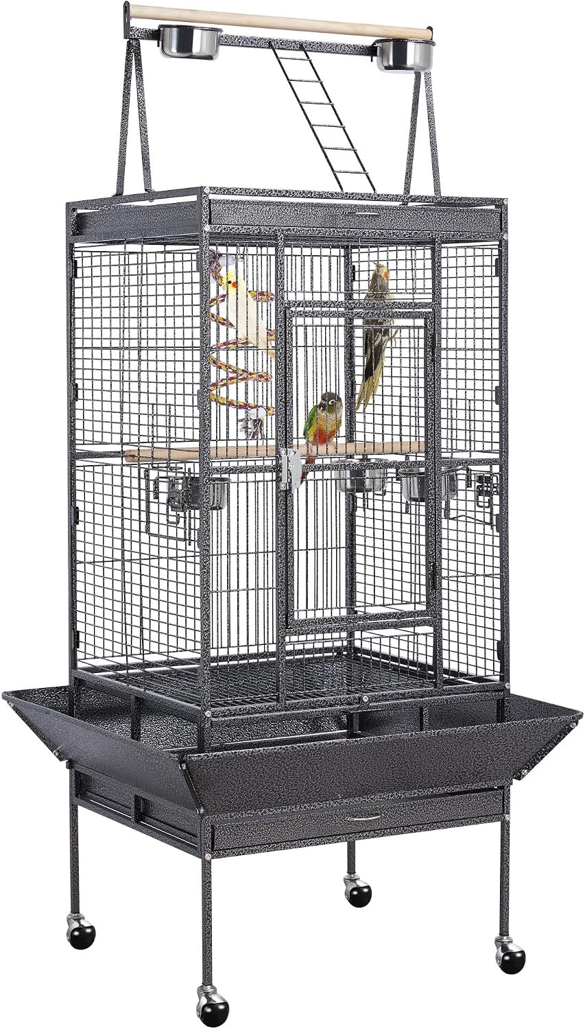 Yaheetech 69″ Large Bird Cage, Rolling Parrot Cage for Parakeets Cockatiels | Play Top with Ladder & Feeders, Slide-Out Tray, Rolling Stand, Wrought Iron Cage for Small Medium Birds, Indoor Outdoor
