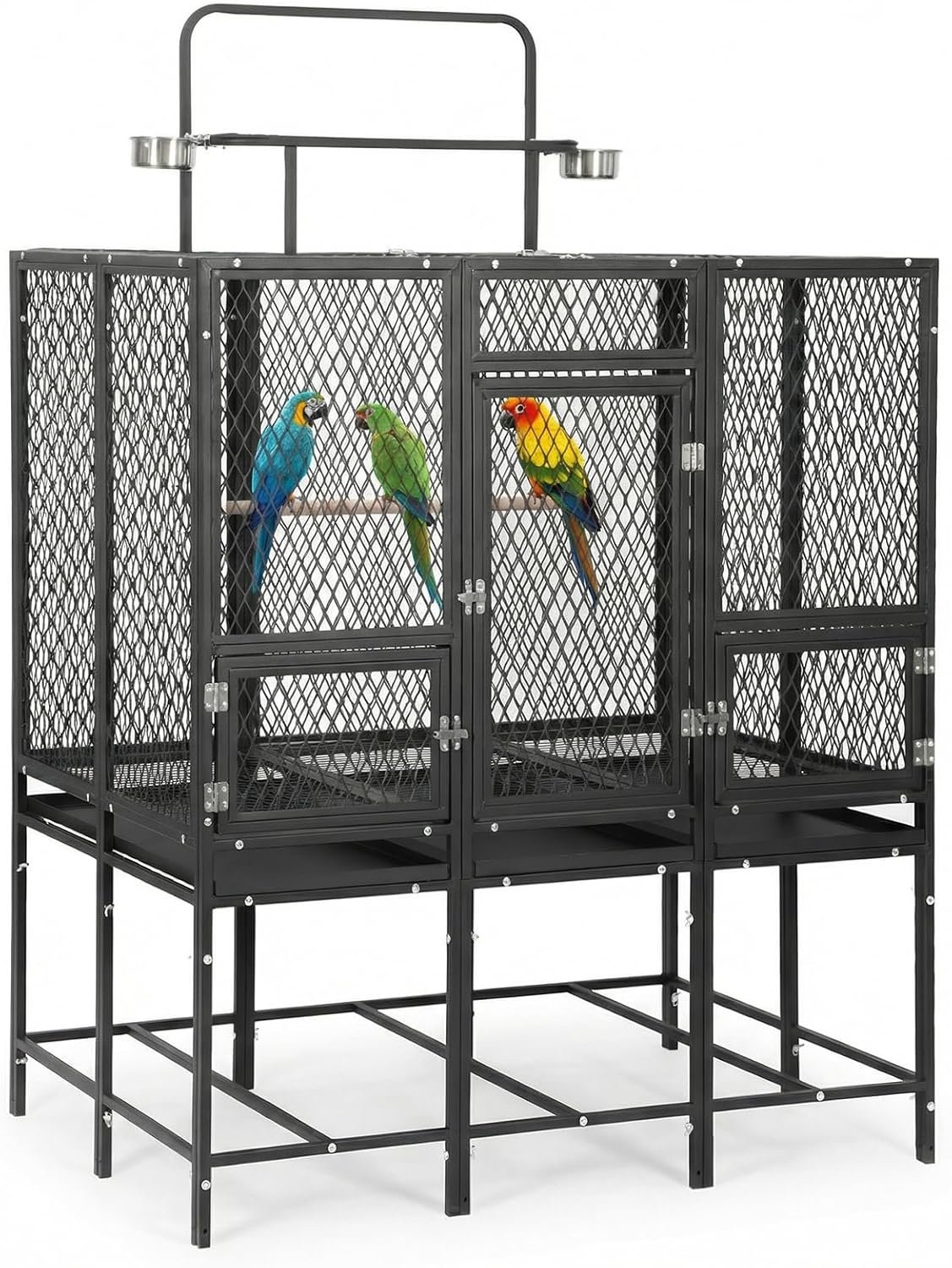 44″ Carbon Steel Bird Flight Cage Detachable Playtop Indoor Outdoor | Heavy Duty Carbon Steel Flight Cage for Cockatiels, Parakeets, Conures & Lovebirds (Indoor & Outdoor Use)