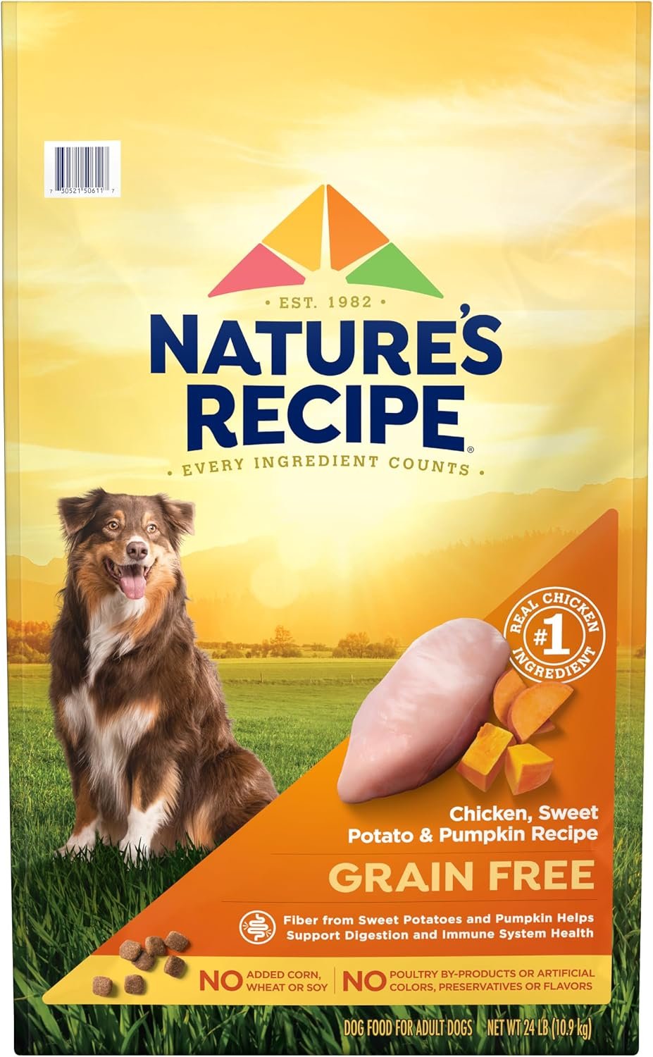 Nature’s Recipe Grain Free Chicken, Sweet Potato & Pumpkin Recipe Dry Dog Food, 24 lb. Bag | Fiber From Sweet Potatoes & Pumpkin Helps Support Digestion and Immune System Health