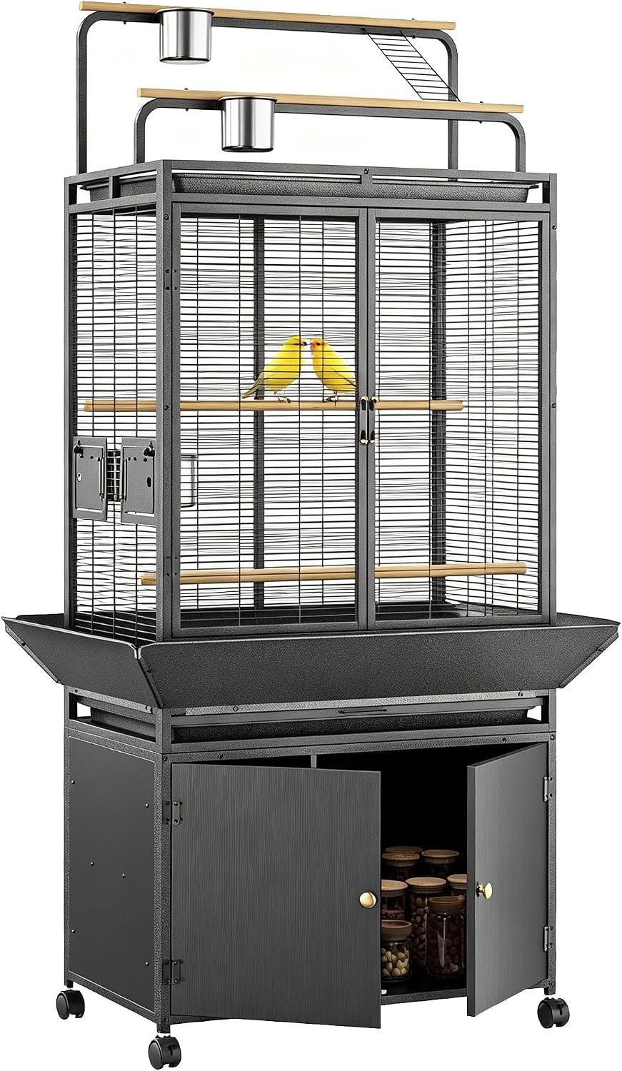 GarveeTech Extra Large Bird Cage with Play Top & Storage Cabinet, 71” H | Corner Flight Birdcage for Parrot, Budgie, Conure, Cockatiel, Macaw, Big Rolling Bird Aviary