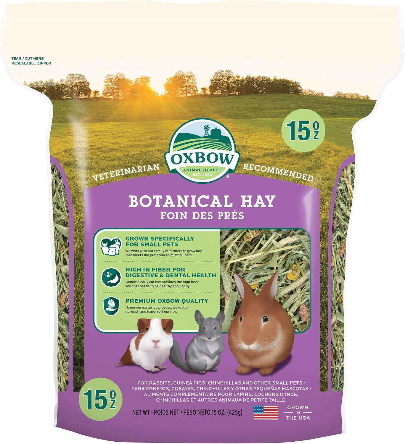 Oxbow Botanical Western Timothy Hay, Guinea Pig Hay, Small Pet Bunny Supplies, All Natural Grass for Guinea Pig, Bunny, Chinchilla & Hamster, Oxbow Rabbit Supplies, 15 oz bag | Oxbow Timothy Hay, Bunny Hay For Rabbits, Guinea Pigs, Bunnies and Chinchillas, Hand-Sorted, De-Dusted, Made in USA