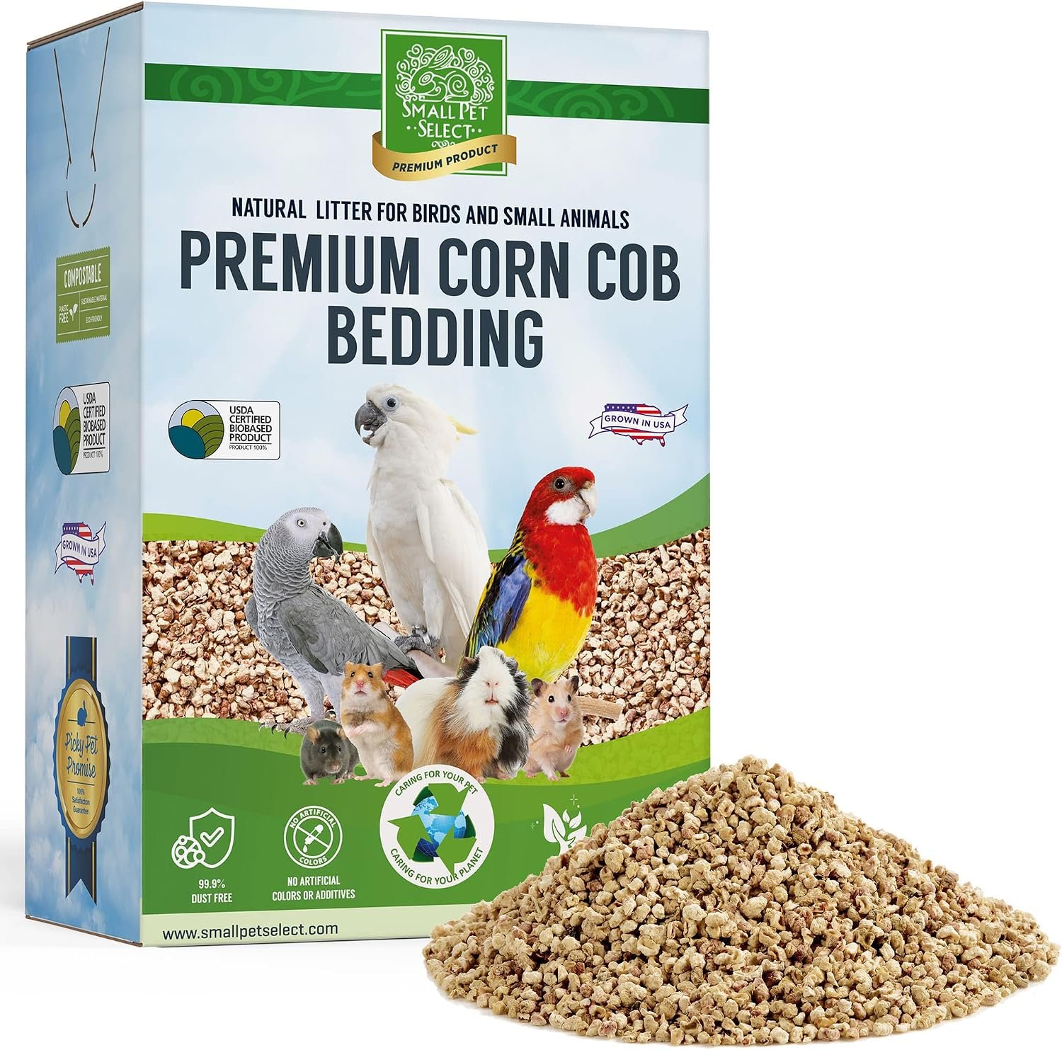 Small Pet Select Corn Cob Bedding & Litter, 100% Natural, 12 lb | Safe Absorbent Cage Litter, Low Dust, For Hamsters, Guinea Pigs, Birds, Gerbils, Reptiles & Small Pets