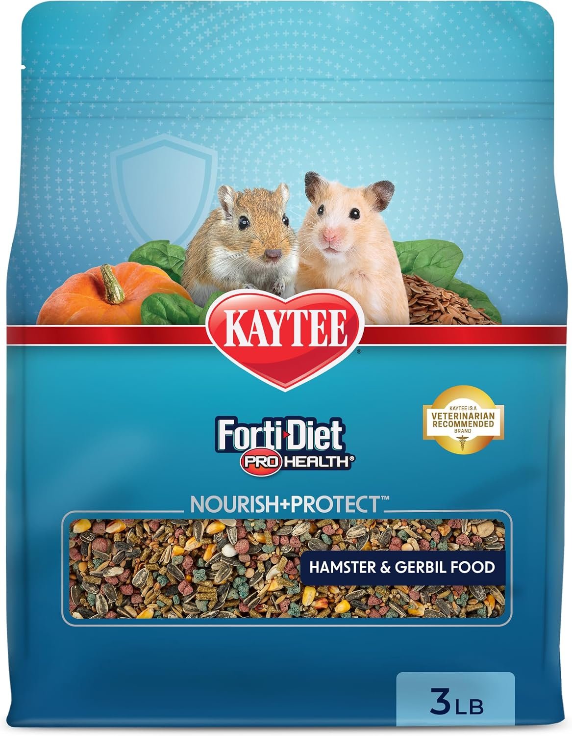 Kaytee Forti-Diet Pro Health Nourish+Protect Hamster Food & Gerbil Food | Digestive support for hamsters. A small animal food with superfoods. Prebiotics, probiotics, hamster food mix