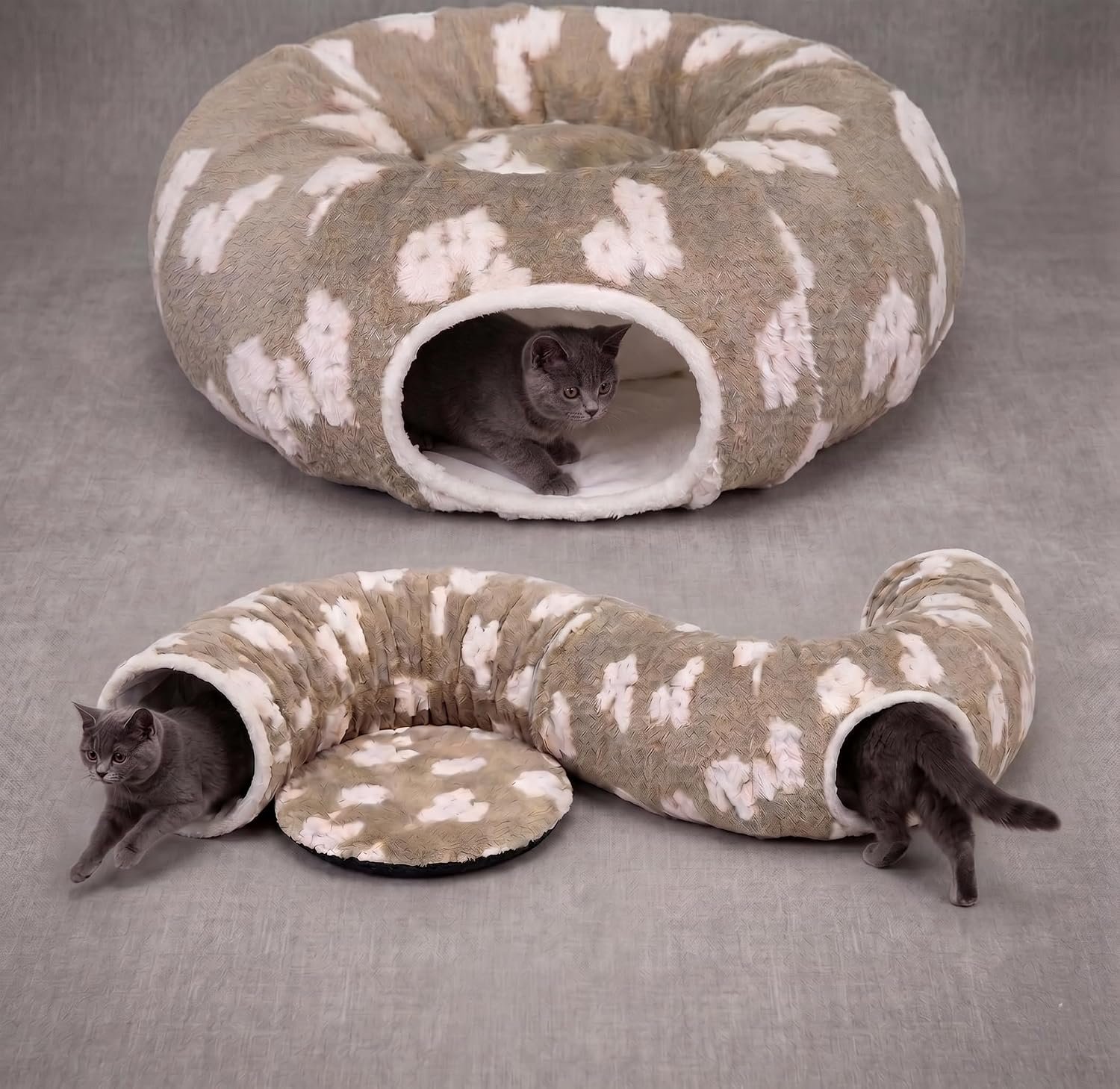 Pesen Cat Tunnel Bed with Soft Cushion for Indoor Cats and Kittens | Interactive Pet Toy Encourages Exploration, Supports Natural Instincts and Bonding for Cats, Small Dogs and Rabbits