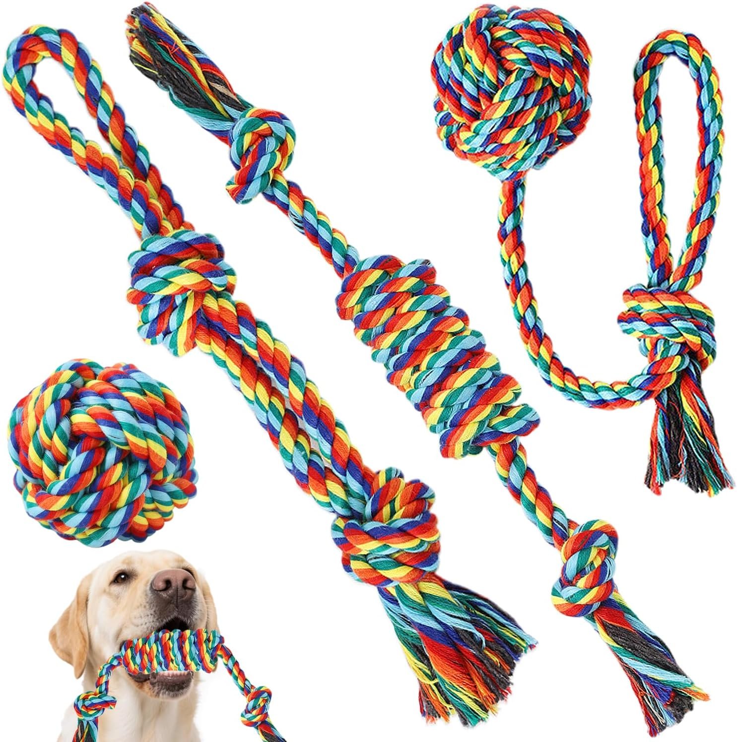 Celery Tough Dog Toys for Aggressive chewers – 4 Pack Durable Cotton Rope chew Toys for Large Dogs and Medium, Interactive tug of War, Teeth Cleaning, Puppy Training and Fetch Play (4 Pack)