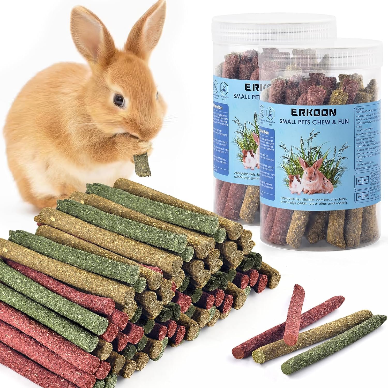 ERKOON 76Pcs Rabbit Chew Toys Timothy Hay Sticks, Guinea Pig Toys for Teeth Natural Molar Sticks Rabbits Treats for Bunnies, Chinchilla, Guinea Pigs, Gerbil, Hamster