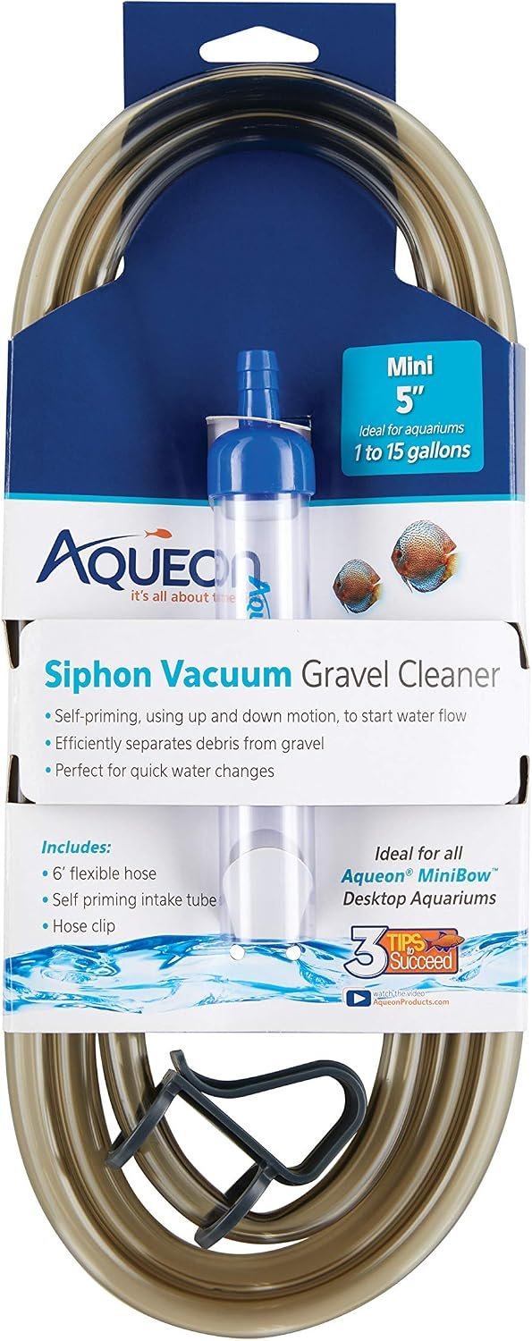 Aqueon Aquarium Siphon Vacuum Gravel Cleaner Mini – 5 Inches | Fish tank gravel vacuum with 6 foot hose and bucket clip for 1 to 5 gallon aquariums