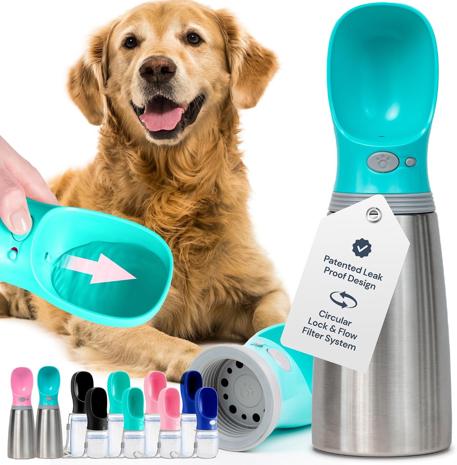MalsiPree Insulated Dog Water Bottle – 24 oz Blue, Stainless Steel | 24oz insulated steel bottle & bowl – leak-proof – Use for dog travel, hiking, park & beach days