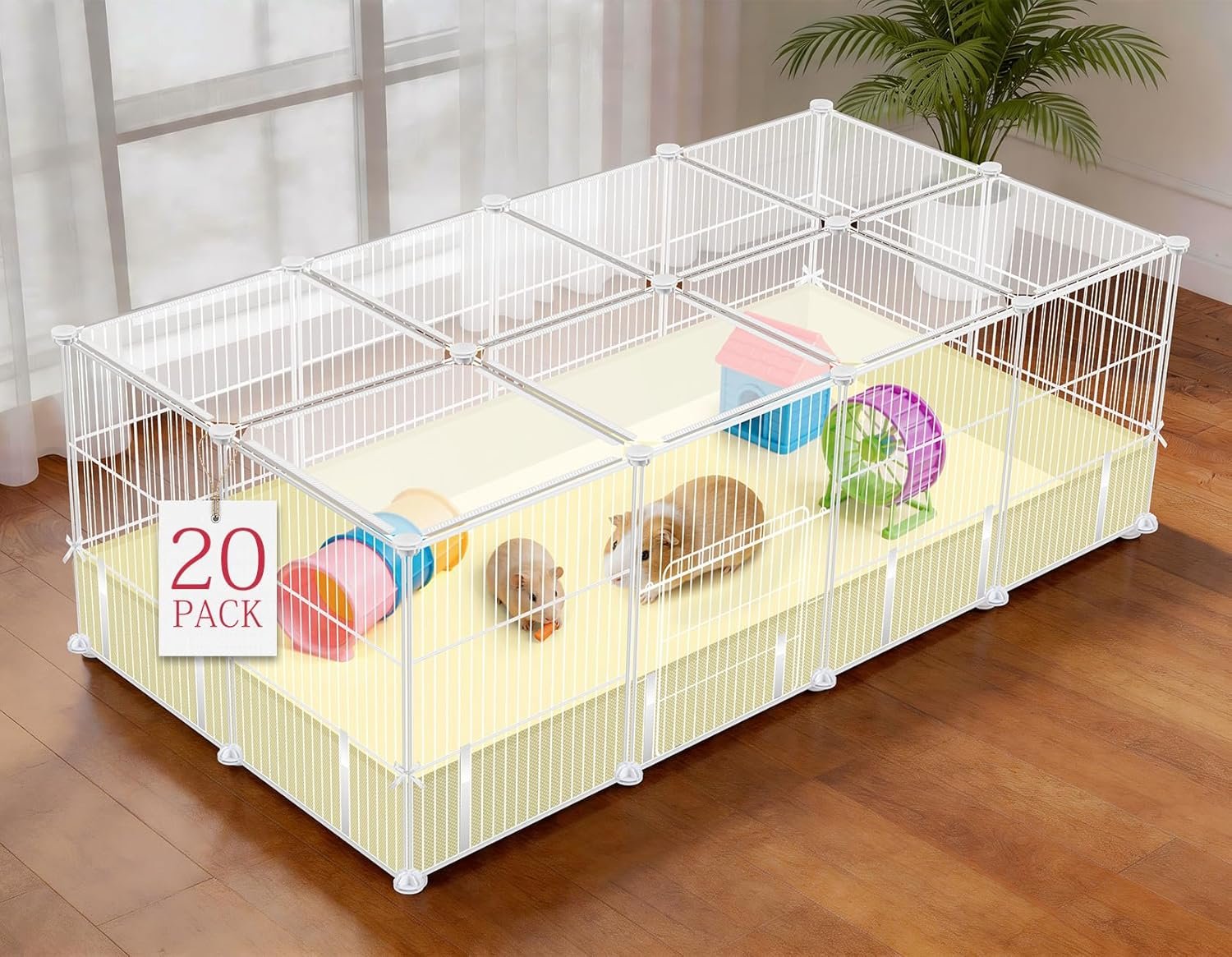 VISCOO 20 Panels Guinea Pig Cages, 48″ x 24″ x 16″ Enclosed Rabbit Cage | Small Animal Playpen with Transparent Top & Waterproof Mat, for Bunny, Guinea Pigs, Hamsters, Metal Wire Yard Fence