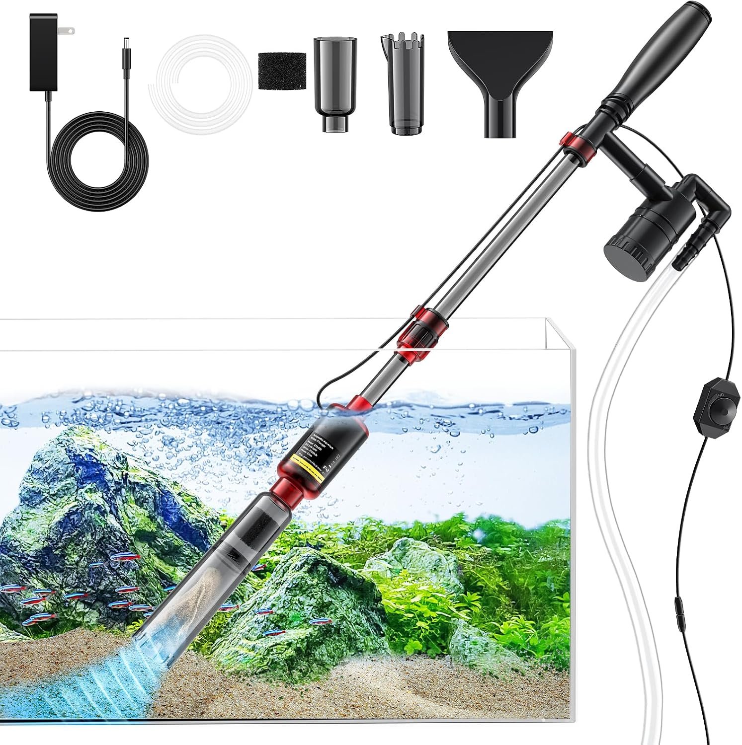 Fish Tank Cleaner – Aquarium Gravel Cleaner, 530GPH/32W Electric Fish Tank Cleaning Tools, Adjustable Water Flow Aquarium Cleaner Kit, Turtle Tank Gravel Cleaner Vacuum for Wash Sand, Water Changing