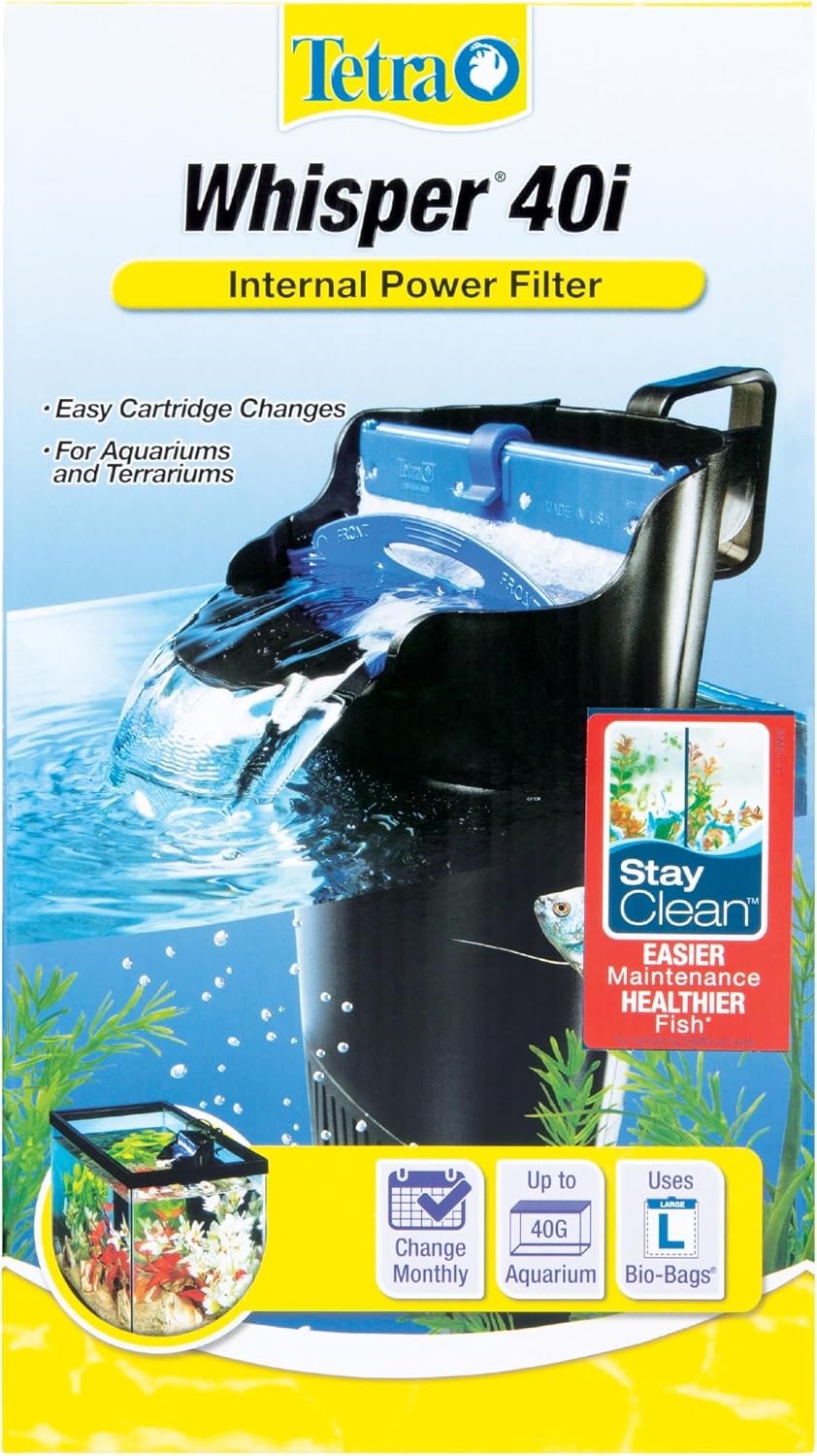 Tetra Whisper 200 GPH Internal Power Aquarium Filter | Whisper Quiet, 3-Stage Filtration, Space-Saving Internal Filter Clips on Tank, For Aquariums up to 40 Gallons