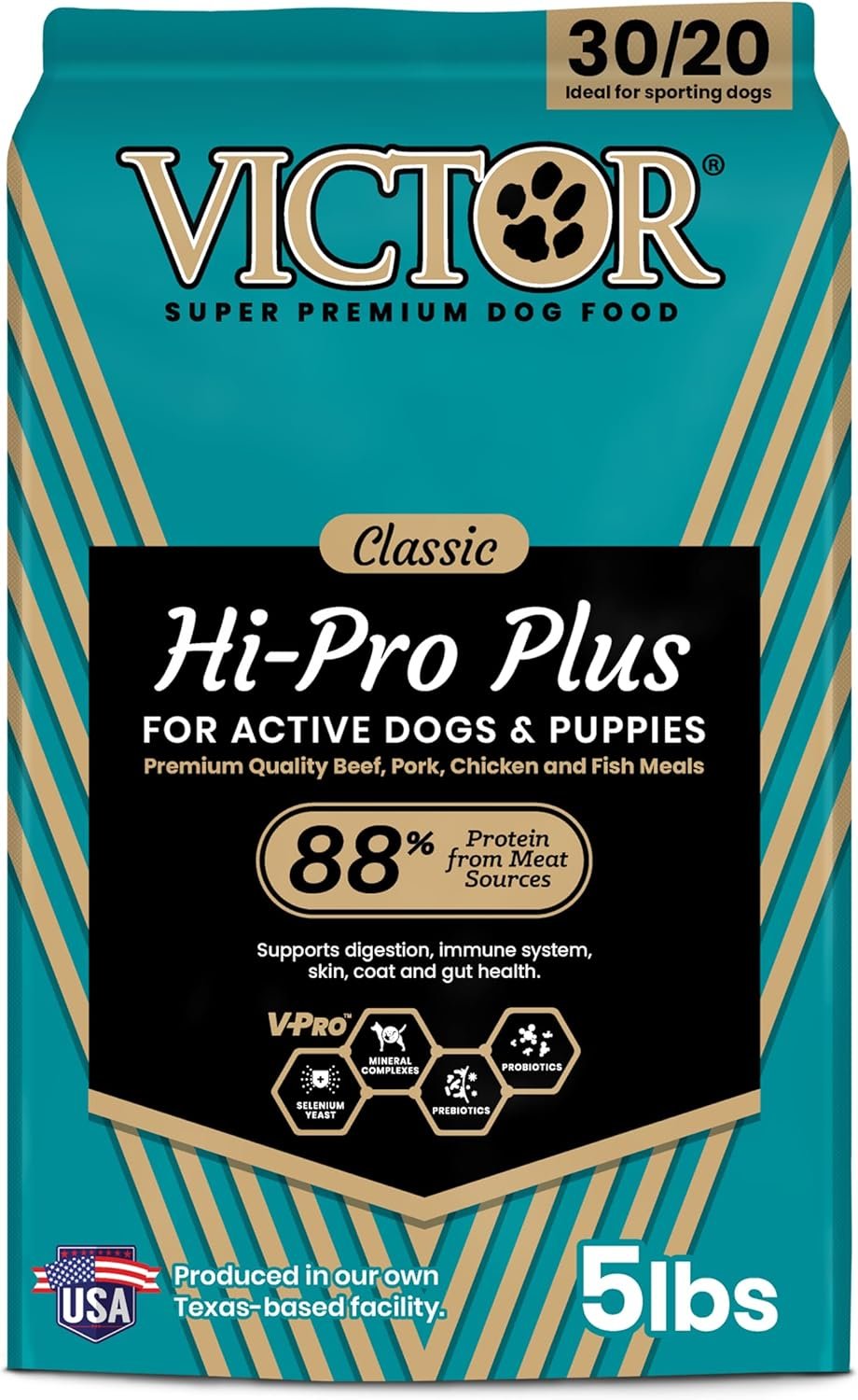 VICTOR Hi-Pro Plus Dry Dog Food – High Protein Gluten Free Dry Kibble, 5lb | Super Premium Dog Food, 30% Protein, Beef, Chicken, Pork and Fish Meals, For High Energy & Active Dogs & Puppies, 5lbs