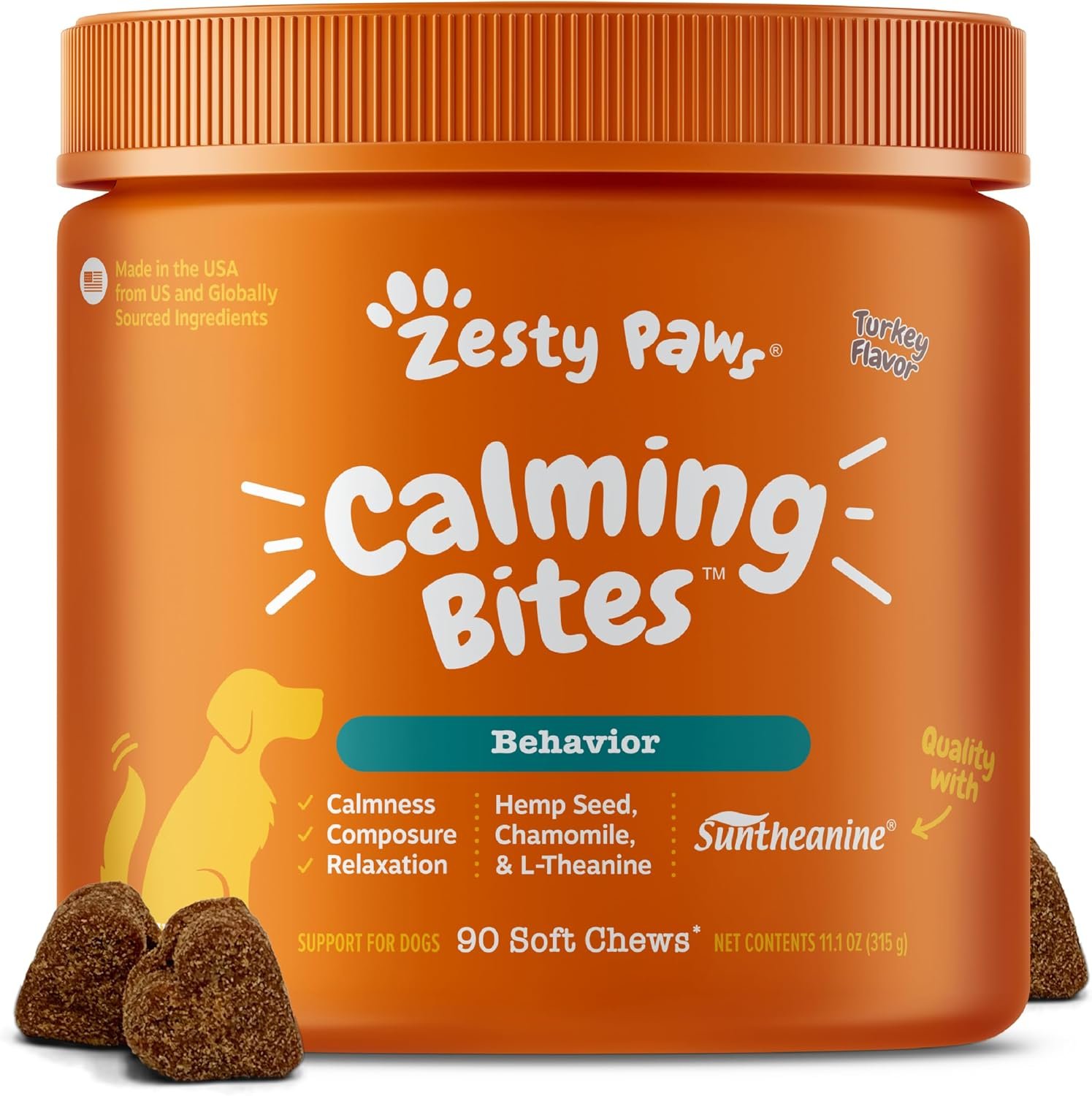 Zesty Paws Calming Chews for Dogs – Dog Calming Supplement – Turkey 90ct