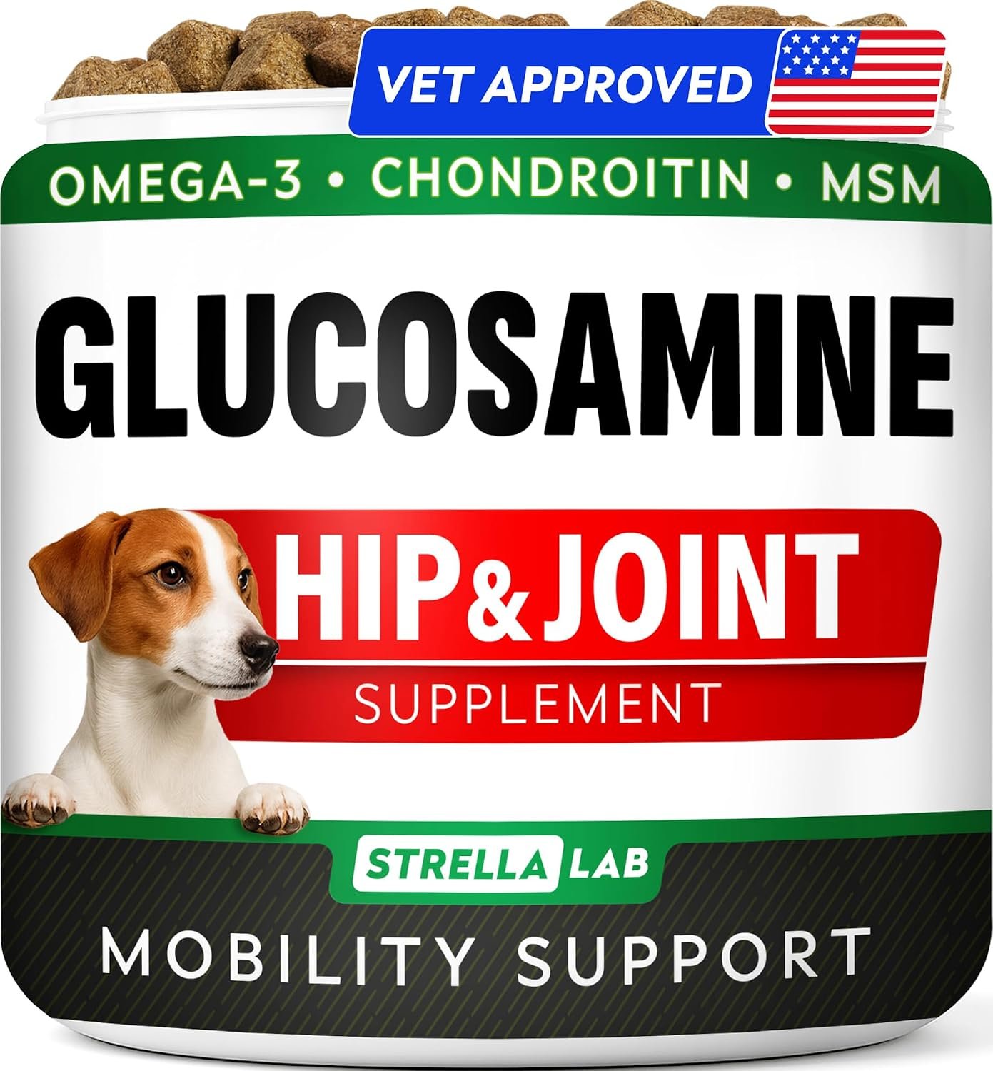 Advanced Glucosamine for Dogs, Chondroitin & MSM Hip Joint Supplement Chews | Made in USA – Supports Hip Joint Mobility w/Omega-3 – Joint Pain Relief – Chewable Treats, All Breeds – Vet-Approved (120Ct)