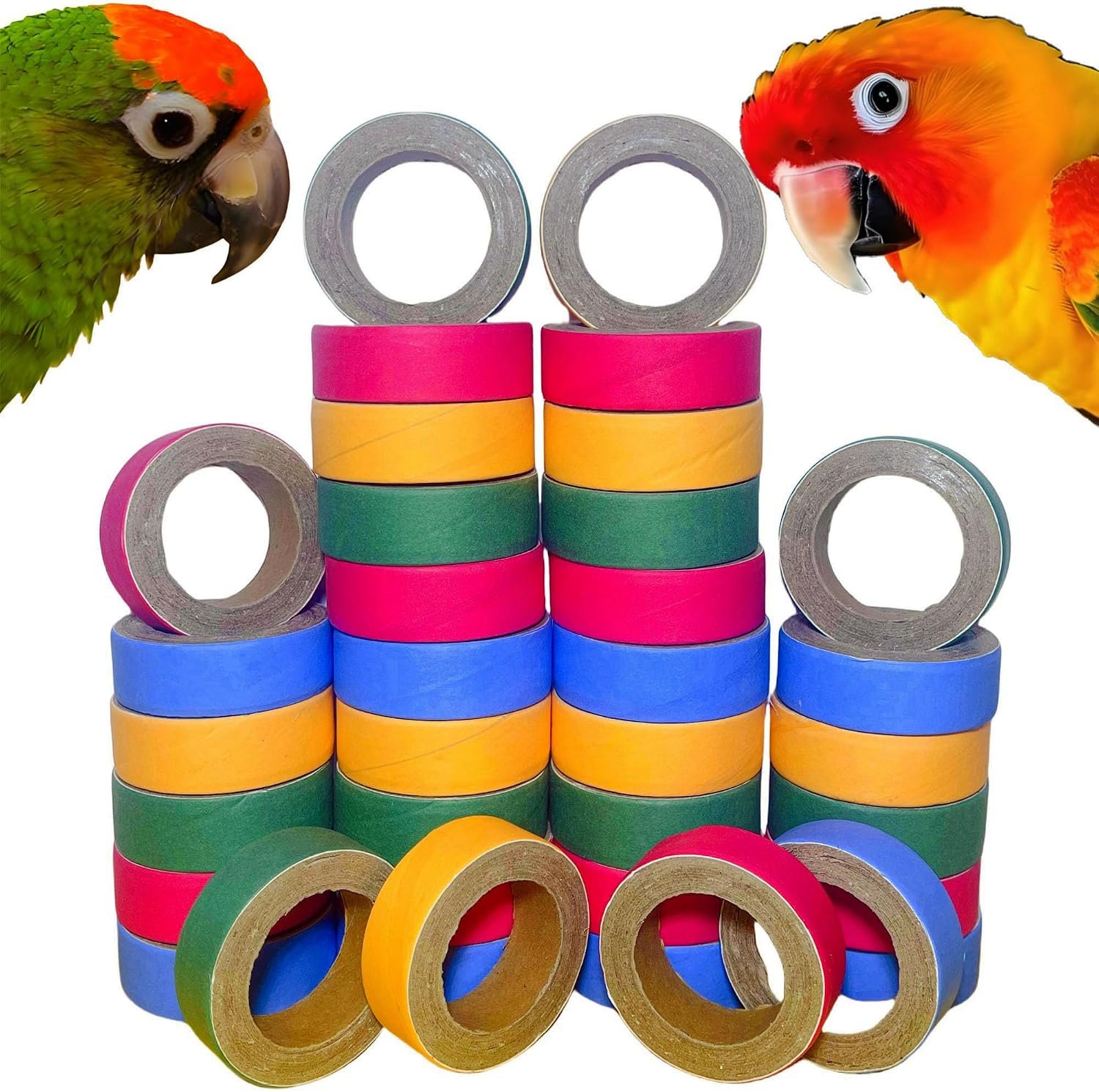 36 Pcs Chew Bagels Bird Toys for Parrots Durable Cardboard BrioChew 0.3in“ Thick Chewing Shredding Foraging Foot for Medium & Large Parrot Amazons Mini Macaws African Greys Cockatoos Eclectus Senegal