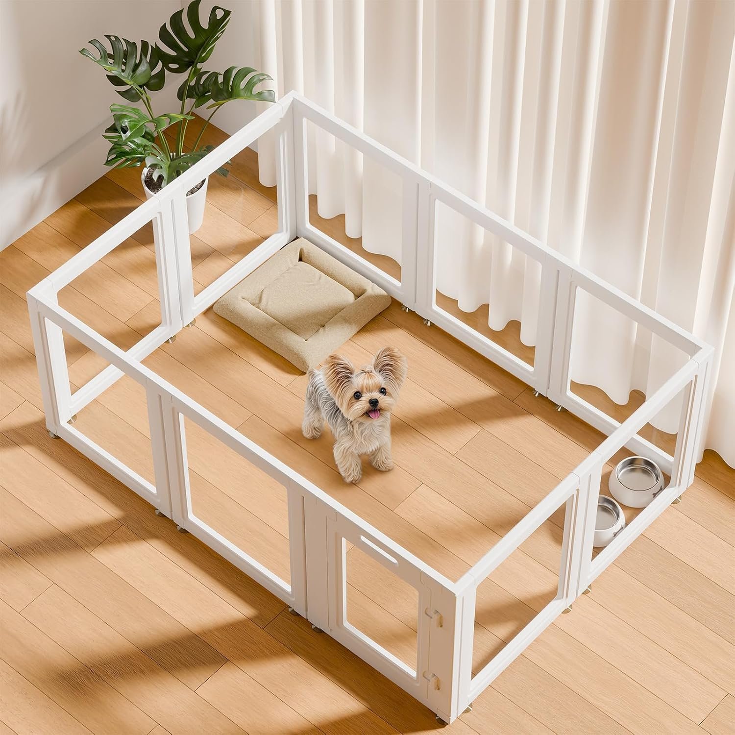 EVERFRONT Clear Acrylic Dog Playpen – Clear Dog Play Pen – Easy Assemble Acrylic Dog Playpen – Puppy Playpen, Cat Playpen, Small Animal Playpen, Dog Play Pen Indoors (24″, 10 Panels)