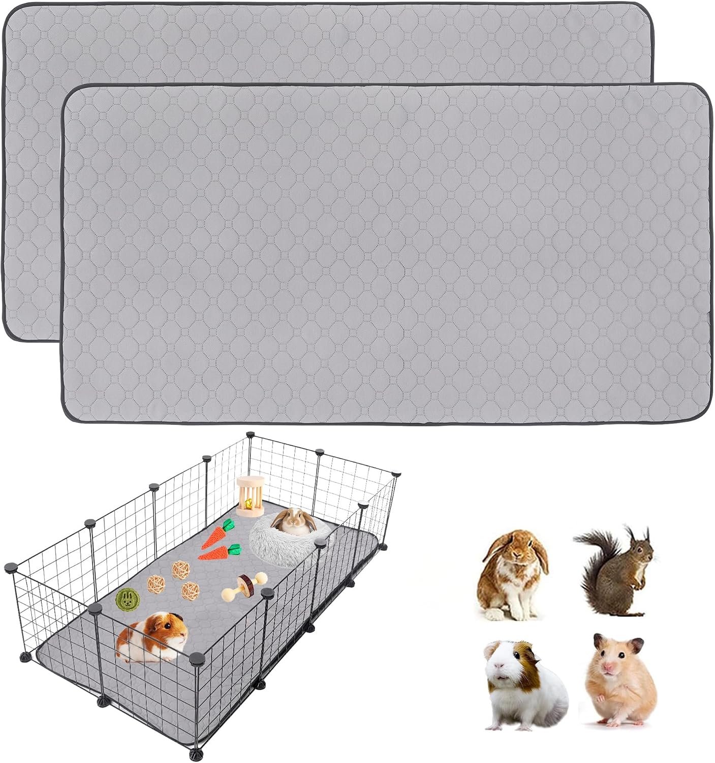2Pack Guinea Pig Cage Liners, 24”X48” Washable Guinea Pig Pee Pads, Non Slip Reusable Super Absorbent Guinea Pig Training Mat Bedding Fleece for Small Animals Hamster Rabbit Chinchilla Rat