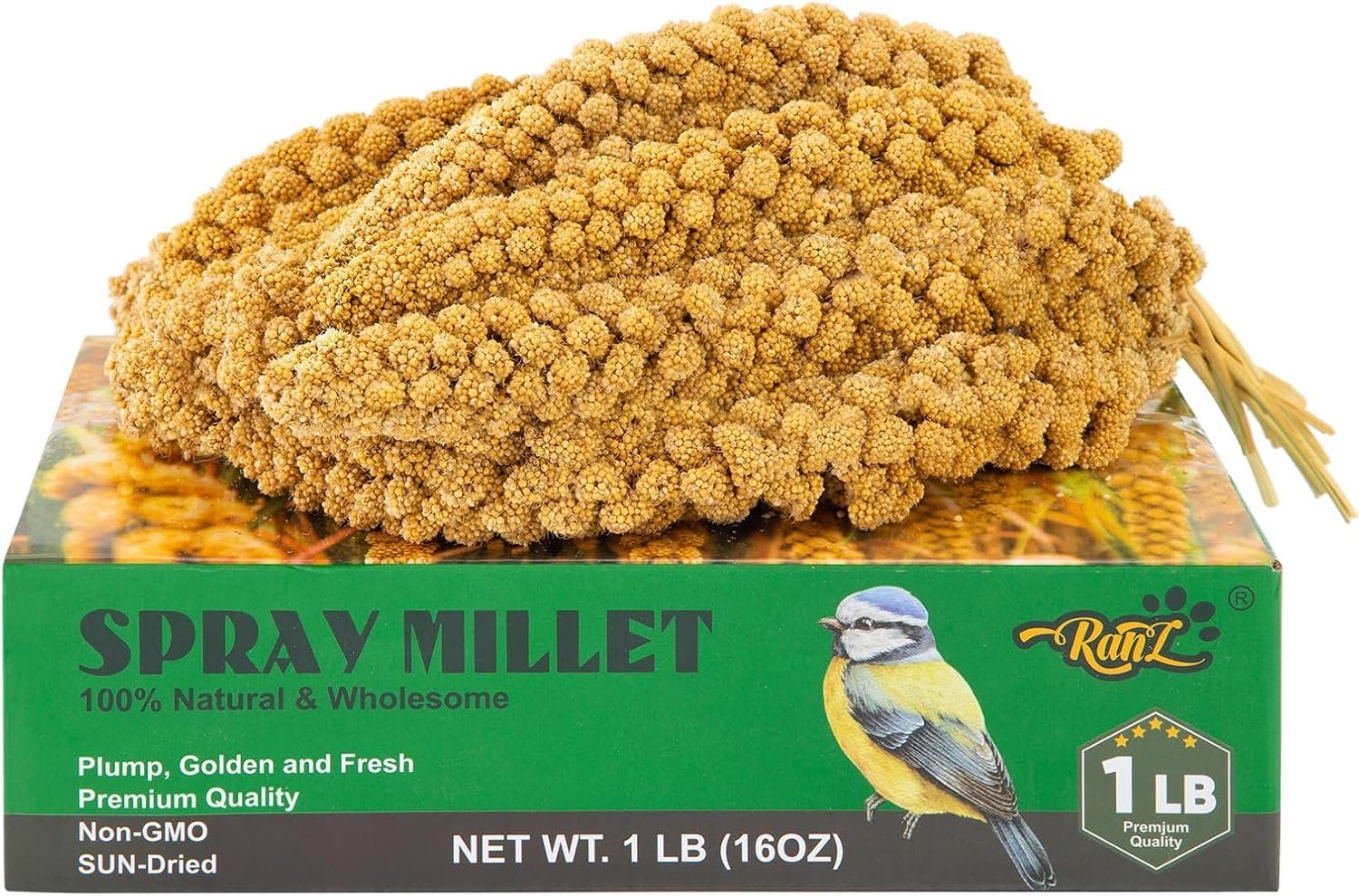 RANZ 1LB Spray Millet Bird Treat, Natural Sun-Dried Snack for Parakeets & Parrots