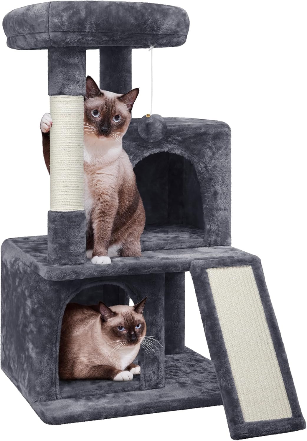 Yaheetech 36in Cat Tree Tower with Large Perch for Senior Kittens | Sturdy wood, low-entry condos & ramp ease senior joints, 3-tier play-nap for kittens to adults, anti-tip strap included