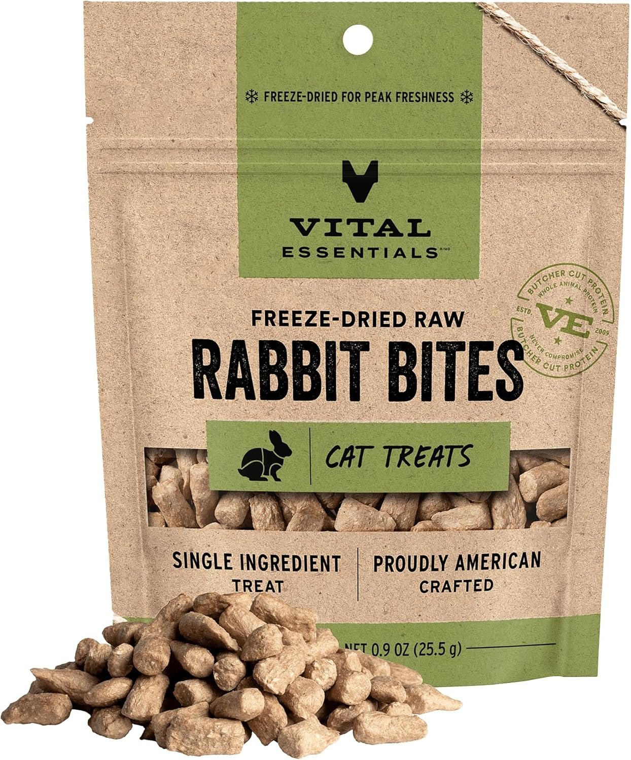 Vital Essentials Freeze Dried Cat Treats, Rabbit Bites, 0.9 oz Bag | Crunchy, Single Ingredient, Premium Quality Protein, Grain Free, USA Made with U.S. & Globally Sourced Ingredients