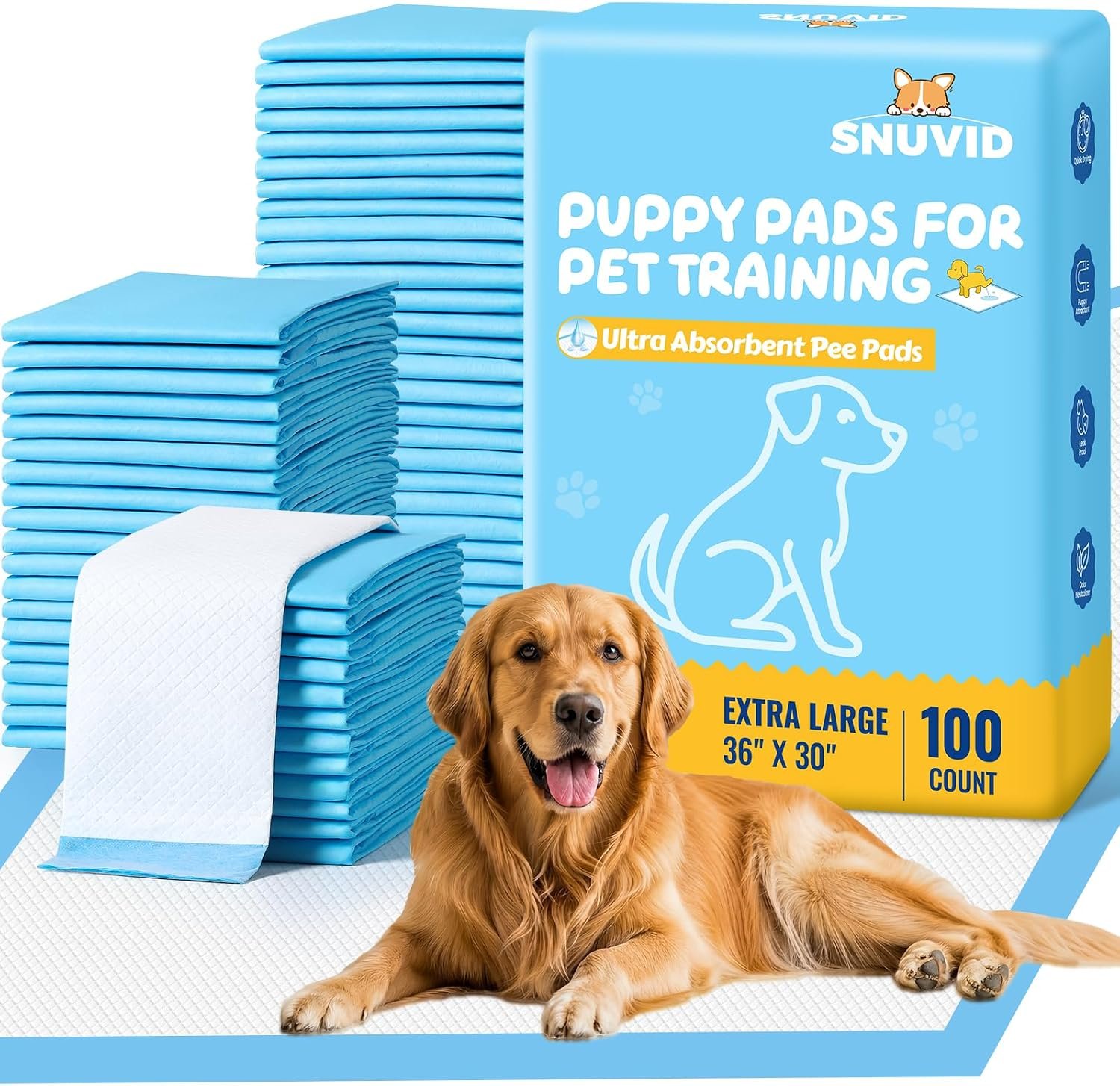 100 Pack 30″x36″ Extra Large Dog Pee Pads – Super Absorbent & Leak-Proof Disposable Puppy Training Pads | X-Large Quick-Dry 5-Layer Protection Piddle Pads for Indoor & Outdoor Use
