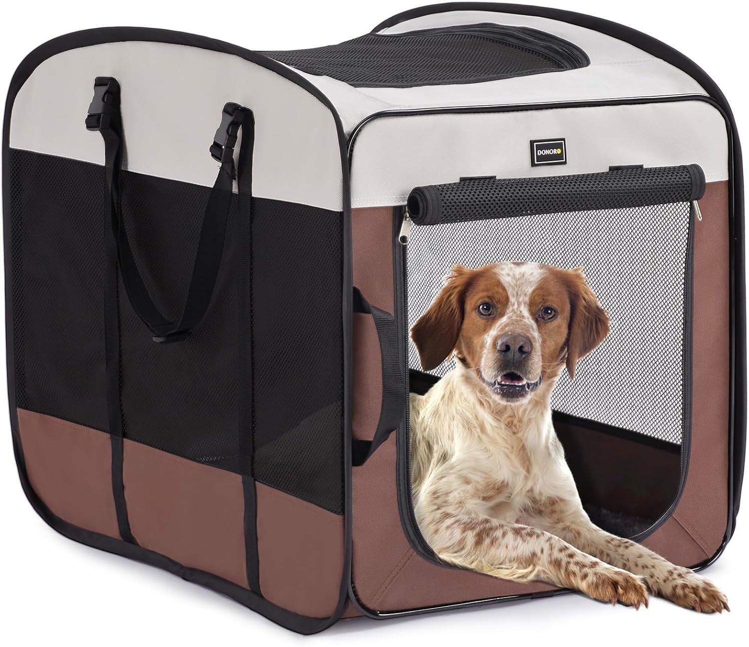 Dog Kennels and Crates for Medium Dogs, Portable Pop Up Indoor Pet Cage with Sturdy Wire Frame, Collapsible Travel Crate Soft Sided Cat Bag Escape Proof (Brown, 28.0″ L x 18.0″ W x 22.0″ H)