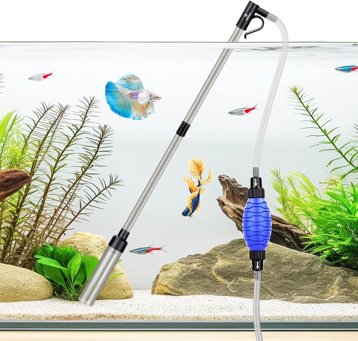 fishkeeper 4-in-1 Aquarium Siphon Gravel Cleaner, Quick & Strong Suction | Adjustable Water Flow and Length, Multifunction Fish Tank Vacuum Cleaning Kit for Water Changer, Sand Cleaner, Dirt Removal