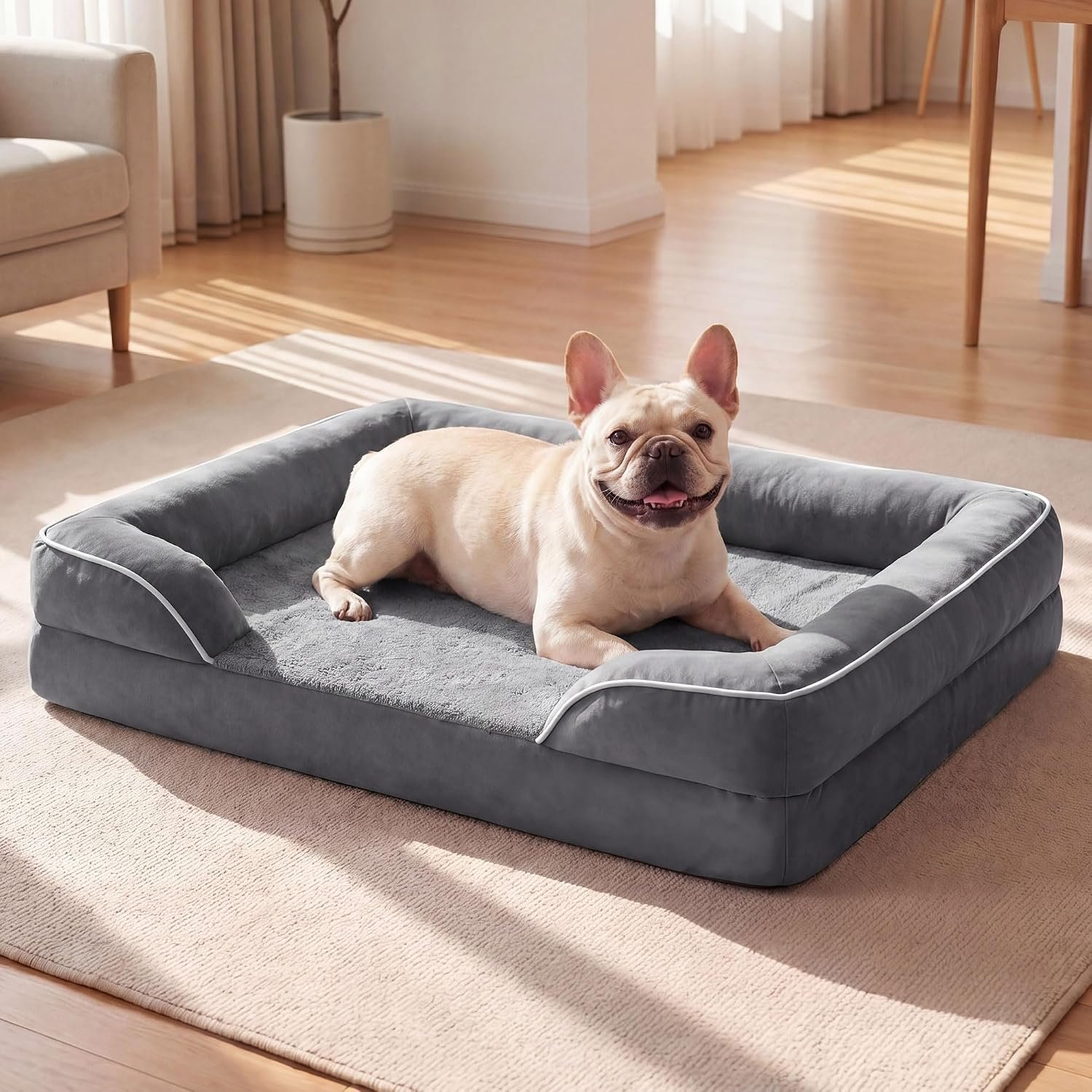 Waterproof Orthopedic Dog Bed for Extra Large Dogs with Bolster | Extra Thick High-Density Joint Support Foam, Washable Cover & Anti-Slip Bottom, Heavy Duty Waterproof Dog Couch Bed.