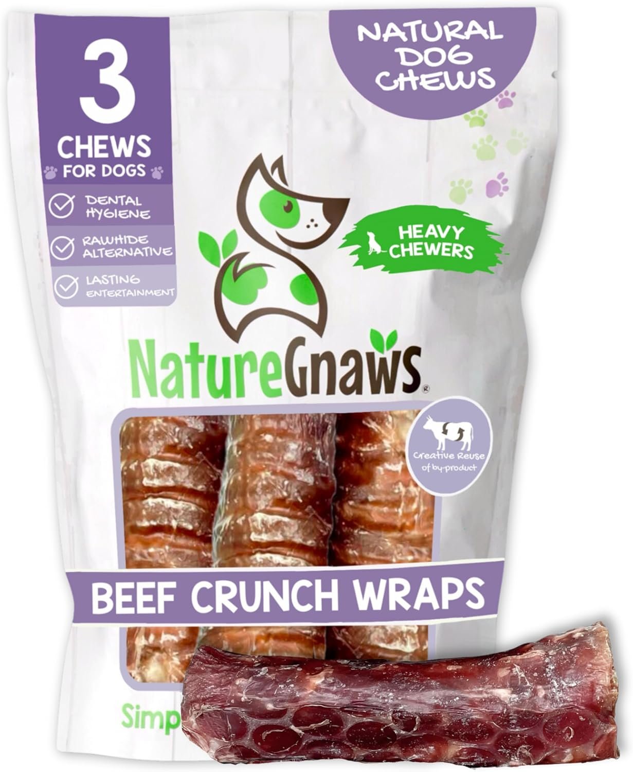 Nature Gnaws Beef Crunch Wrap Dog Chews, Trachea and Gullet 3 Count
