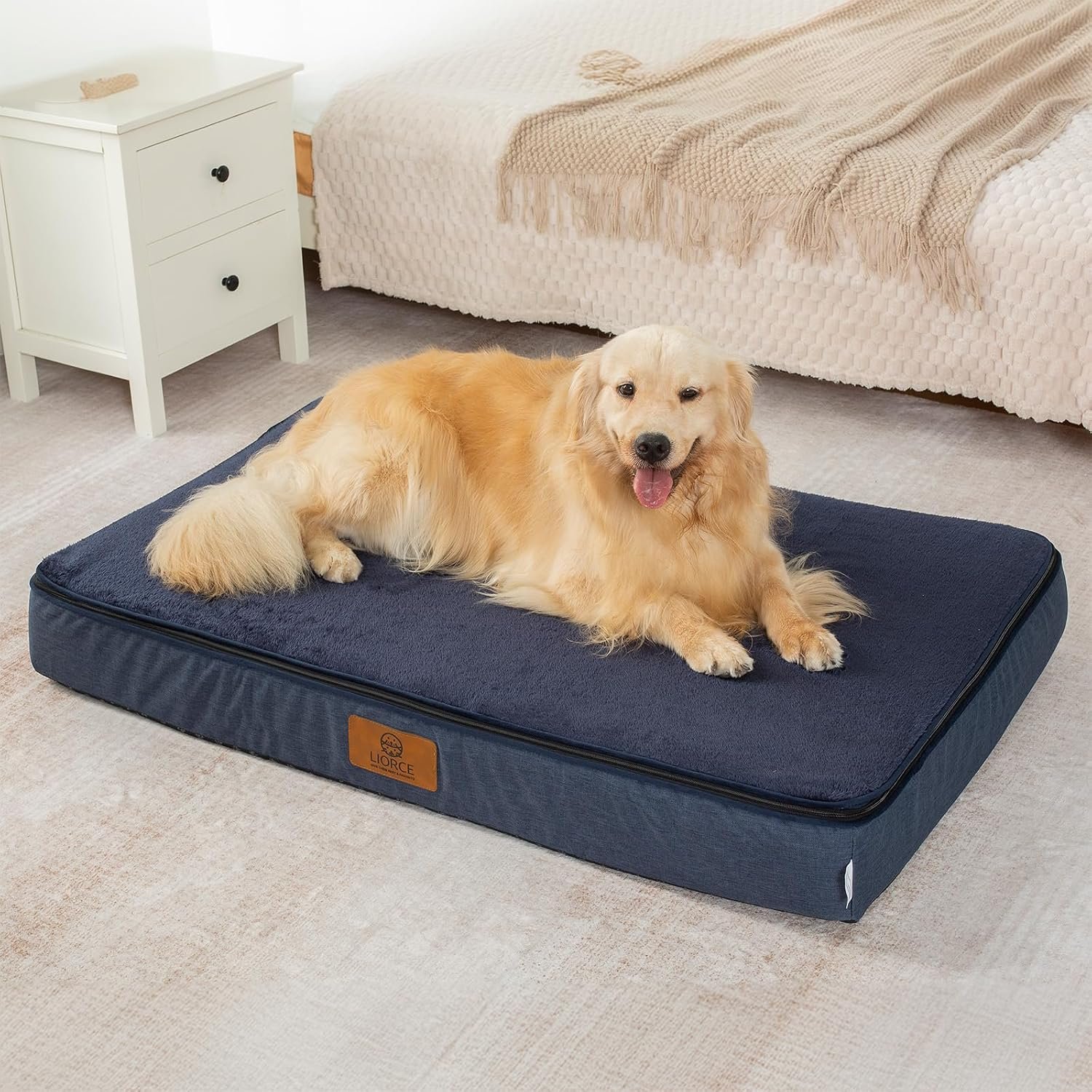 Orthopedic Memory Foam XXL Dog Bed – 6″ Thick Beds for Extra Large Sized Dog – Waterproof Removable Washable Cover & Wrap-Around Zipper – Ultimate Comfort & Easy Maintenance, Navy
