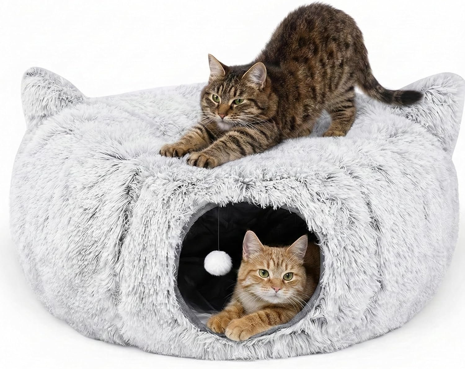 3-in-1 Cat Tunnel Bed – Cat Tunnels & Cat Beds for Indoor Cats with Catnip Toys – Cat Bed Cave & Peekaboo Cat Hideaway – Foldable Interactive Cat, Kitty & Kitten Toys