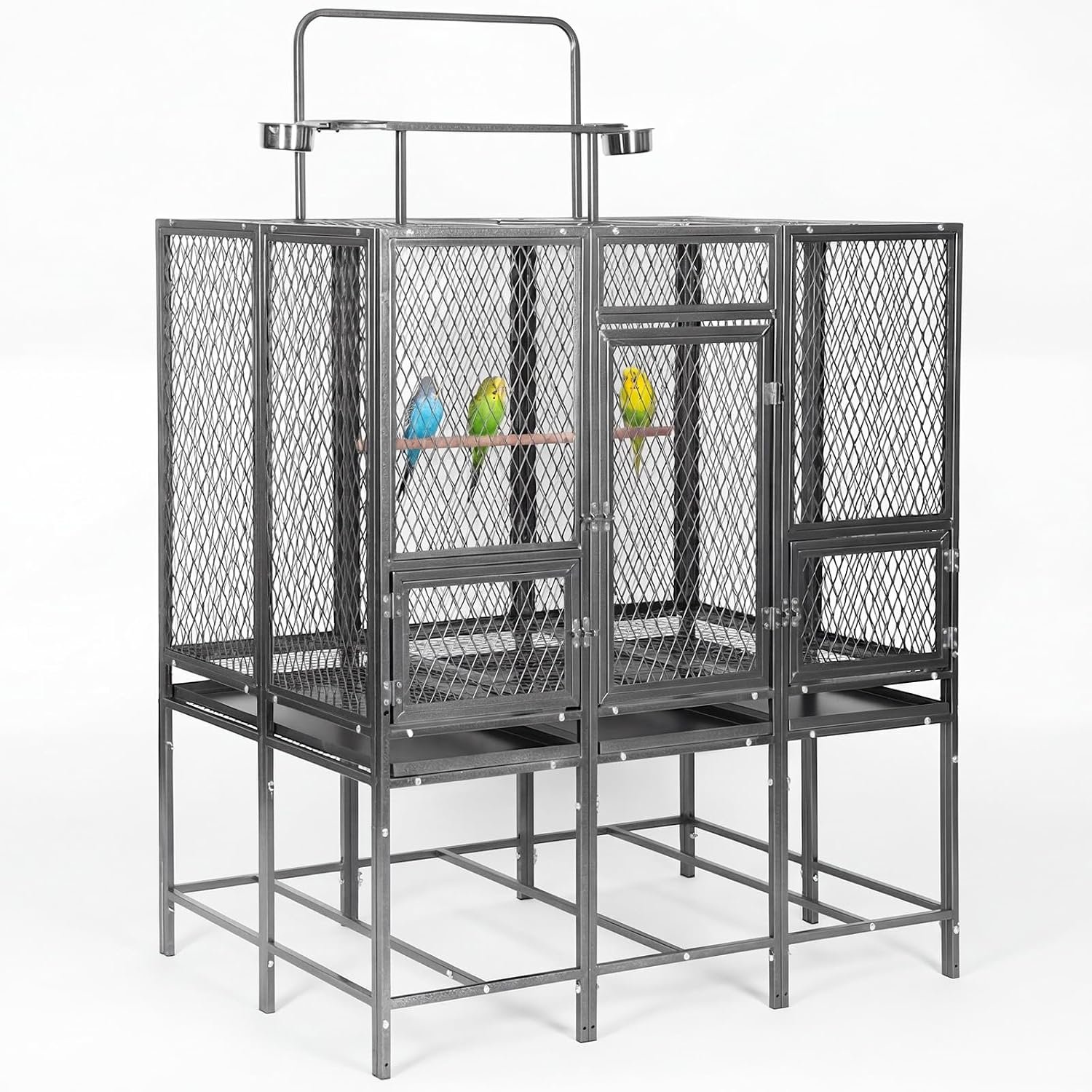 44″ Carbon Steel Bird Flight Cage Detachable Playtop Indoor Outdoor | Heavy Duty Carbon Steel Flight Cage for Cockatiels, Parakeets, Conures & Lovebirds (Indoor & Outdoor Use)