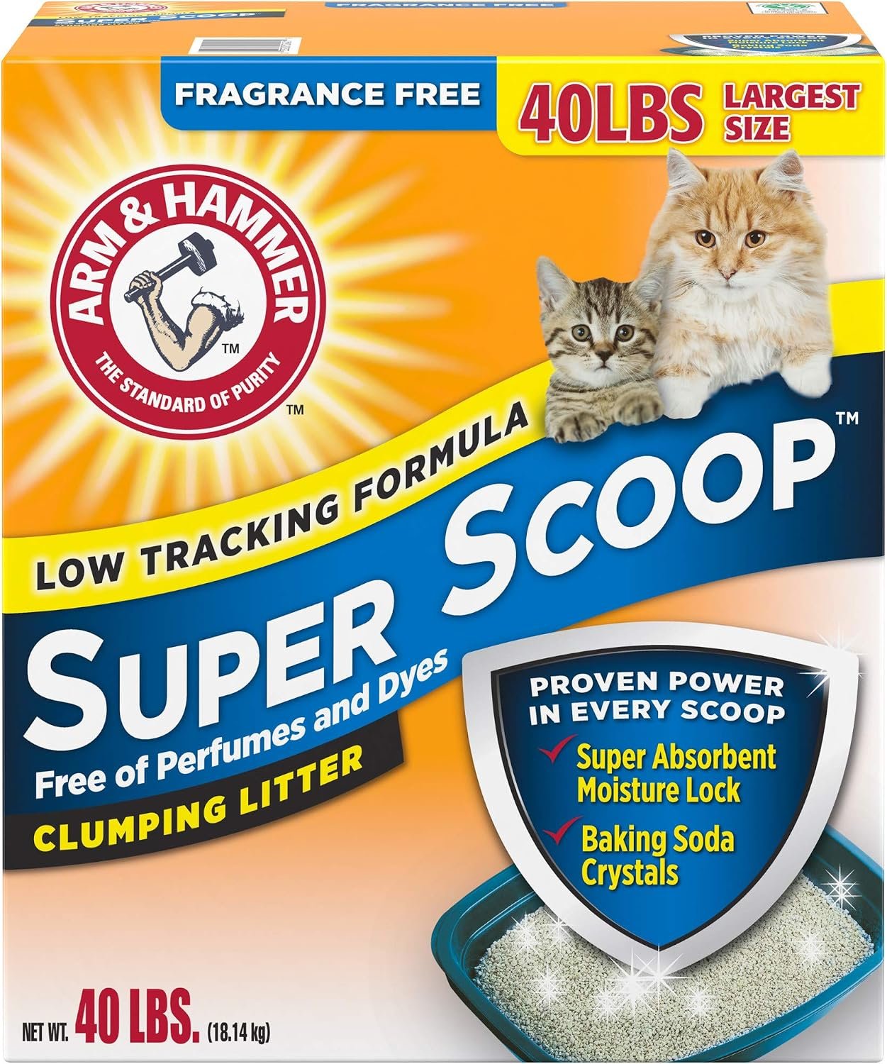 Arm & Hammer Super Scoop Clumping Cat Litter, Fragrance Free 40lb