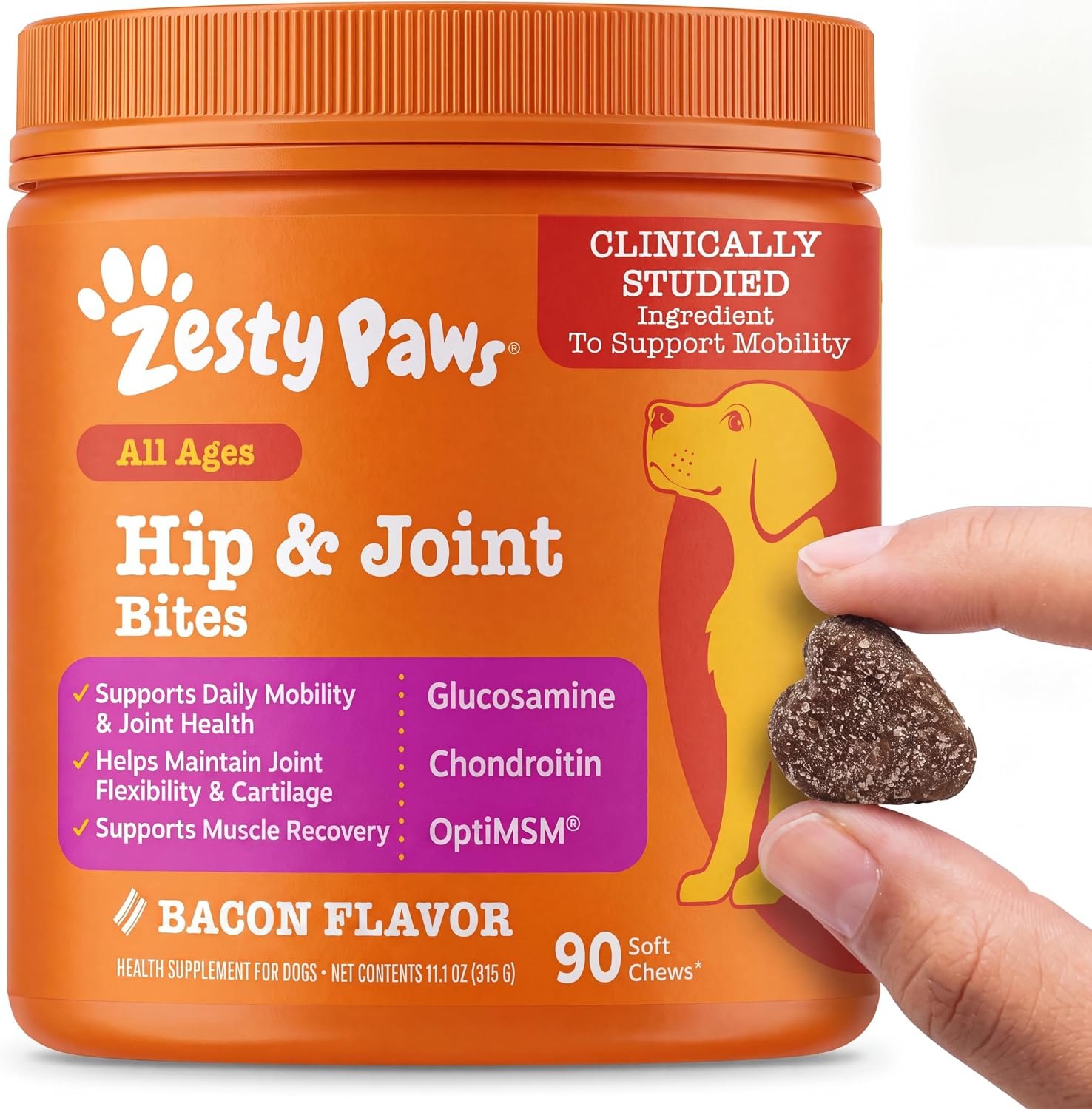 Zesty Paws Glucosamine for Dogs – Dog Joint Supplement, Bacon, 90 Ct
