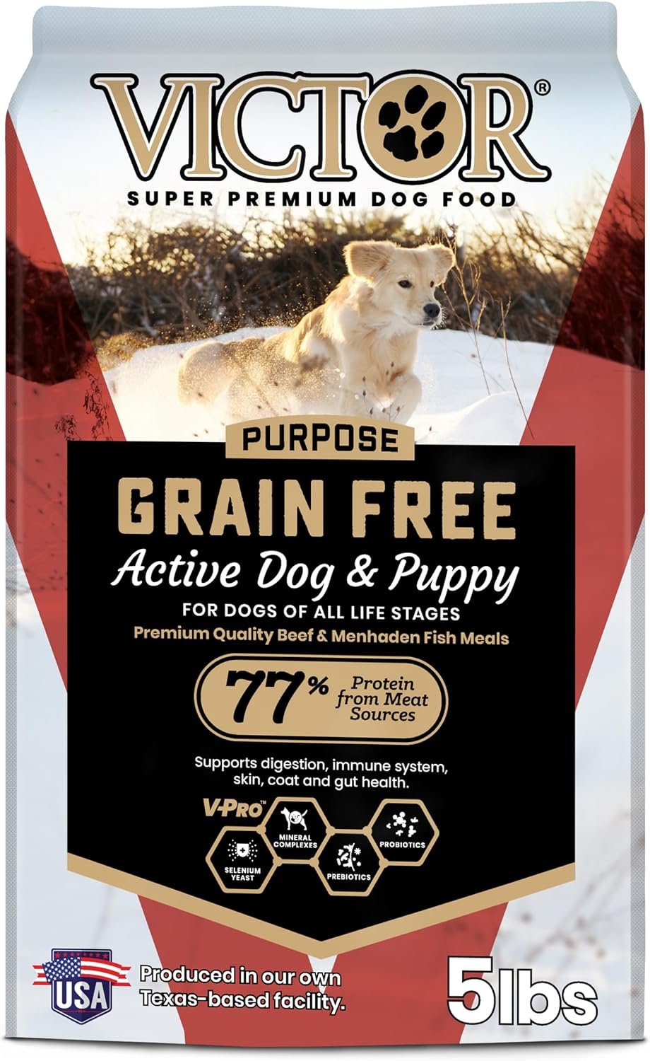 VICTOR Grain Free Dry Dog Food – High Protein Active Dog Kibble, 5 lb | Super Premium Dog Food, Dog & Puppy Kibble, 33% Protein, Gluten-Free, Premium Beef, Pork and Fish Meals, For High Energy Dogs