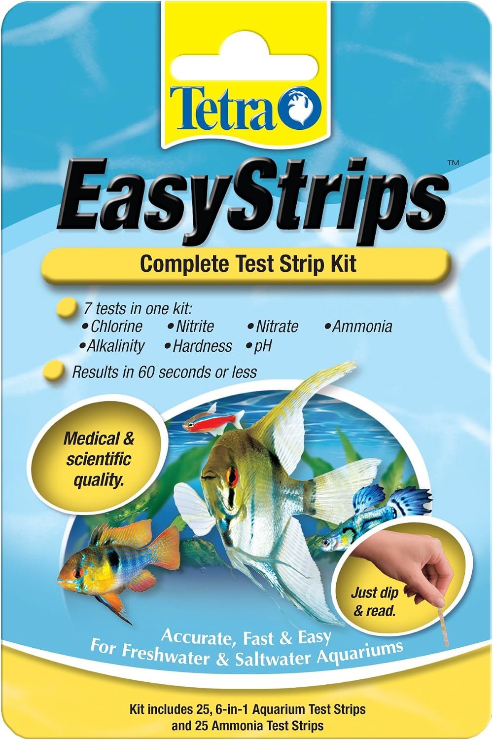 Tetra EasyStrips Complete Aquarium Water Test Kit, 25 Count | 7 Water Quality Tests In 1 Kit, Includes 25 6-In-1 Test Strips & 25 Ammonia Test Strips, For Freshwater & Saltwater Fish Tank
