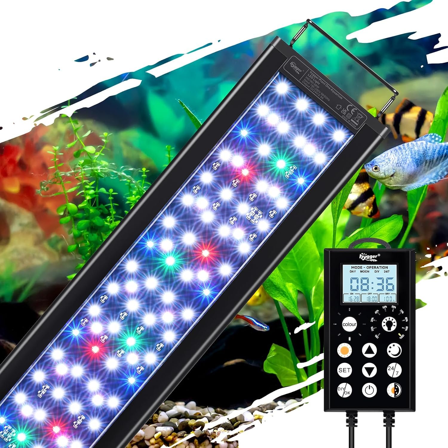 hygger Programmable LED Aquarium Light, Full Spectrum for Planted Tank, 58W | 24/7 Sunrise Sunset Cycle, 8 Color Adjustable Brightness Fish Tank Light,Extendable Brackets Aquarium Lamp for 47-53”Tanks