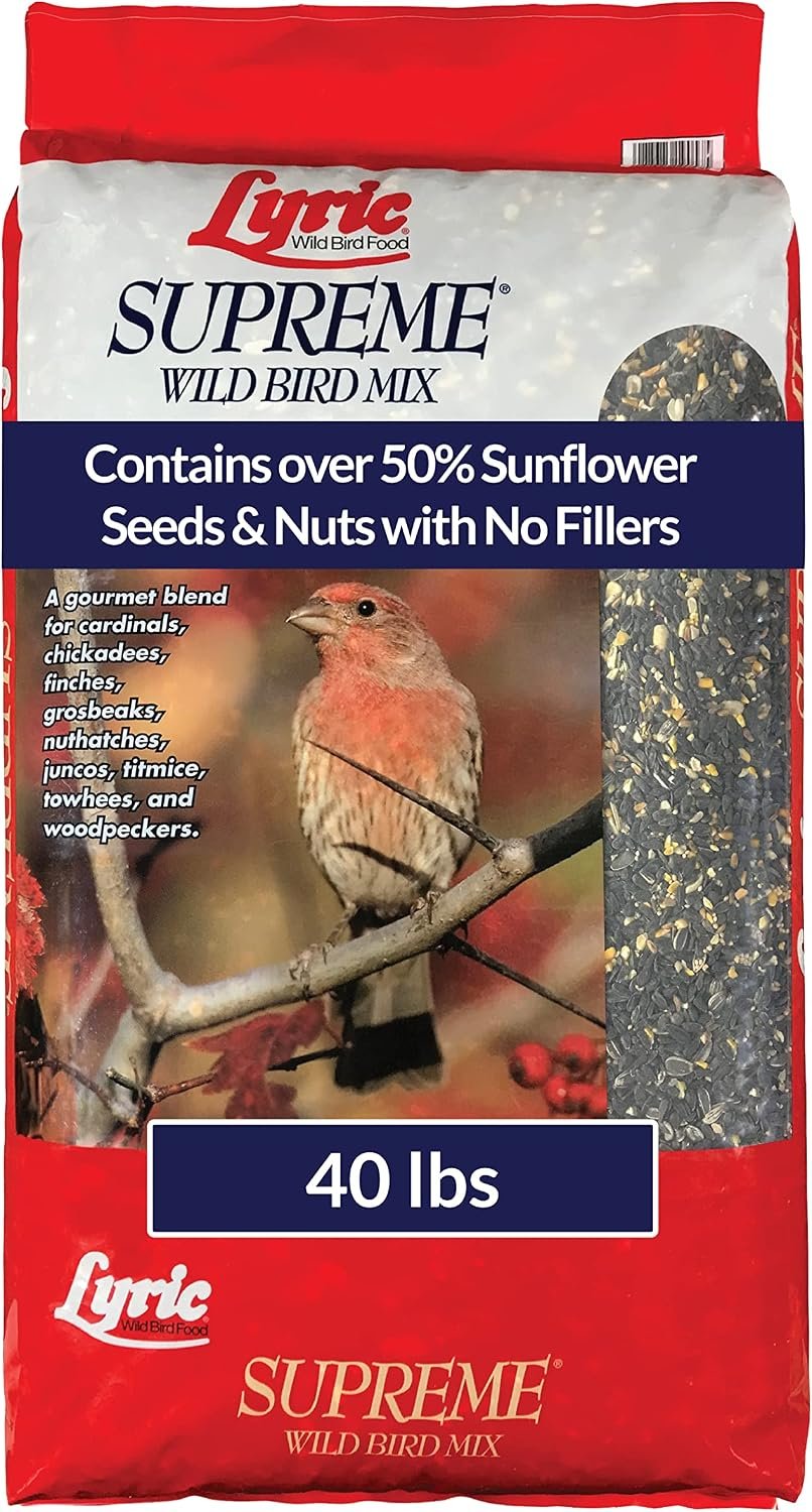 Lyric Supreme Wild Bird Seed for Outside Feeders – Wild Bird Food Mix with Nuts & Sunflower Seeds, Attracts Many Beautiful Songbirds, 40 lb Bag | Wild Bird Food Mix with nuts and sunflower seeds for outside feeders – Attracts many beautiful songbirds