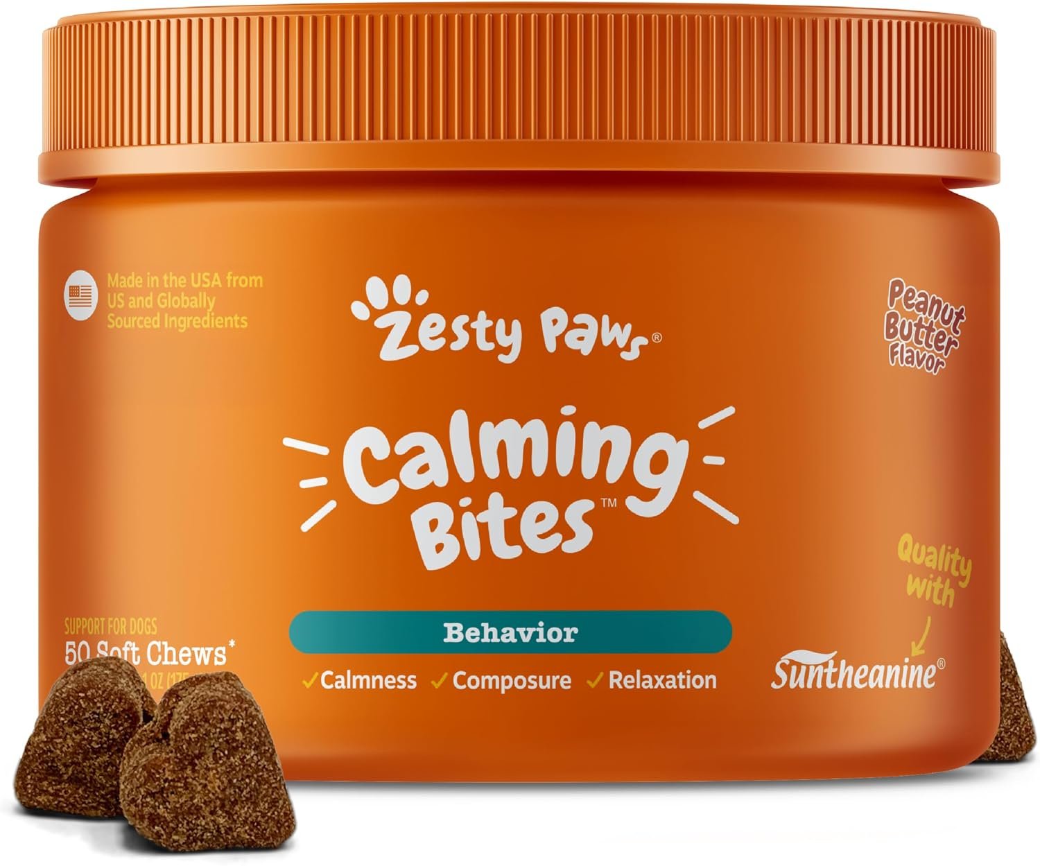 Zesty Paws Calming Chews for Dogs – for Everyday Stress, Relaxation, Composure, and Separation Peanut Butter 50 Count