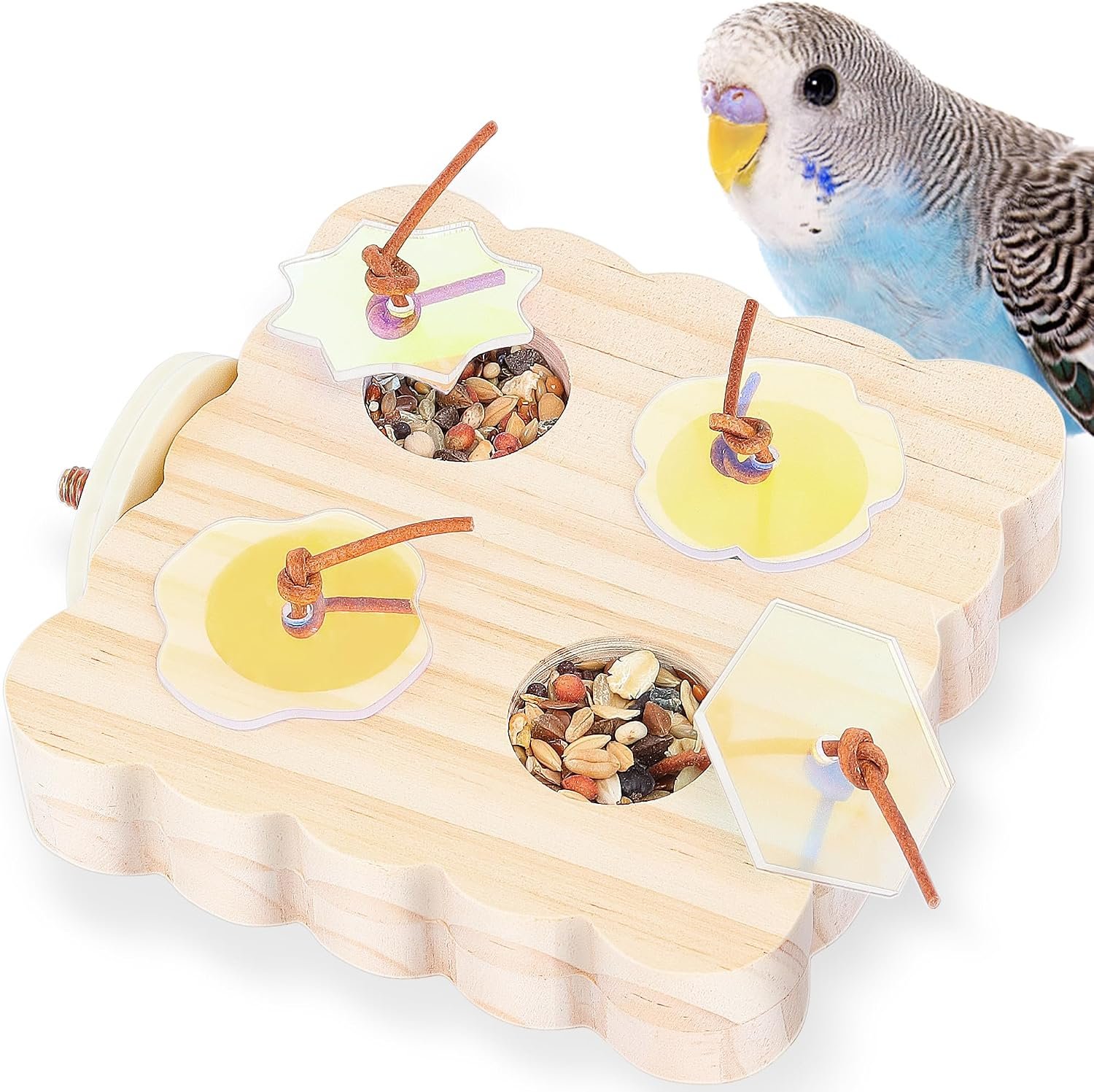 Mygeromon Bird Foraging Toys Wooden Parakeet Feeder Perch Cage Accessories | for Small Parrots, Budgie