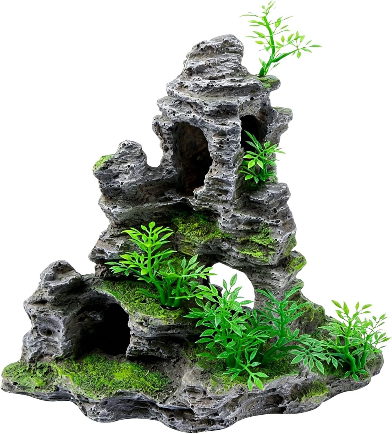 Saim Aquarium Mountain View Stone Ornament, Artificial Mountain Hill View Stone Rock Cave Aquarium Decorations Fish Tank Decor for Betta Cichlids Hideaway Cave, Hermit Crab Hideout – Large | multi-cave openings, fit for 20-55Gal tanks non-toxic resin, natural climbing exploring surface, low maintenance