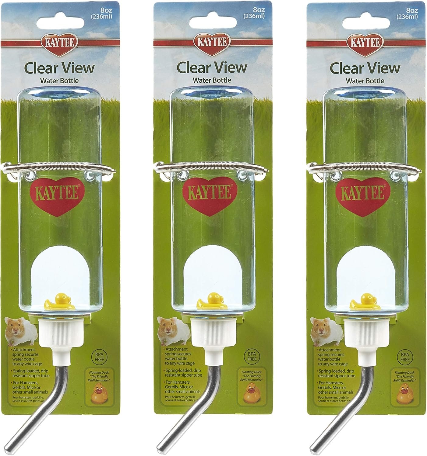 Kaytee 3 Pack of Small Animal Water Bottles, 8 Ounce Capacity Each, for Hamsters Gerbils and Pet Rats