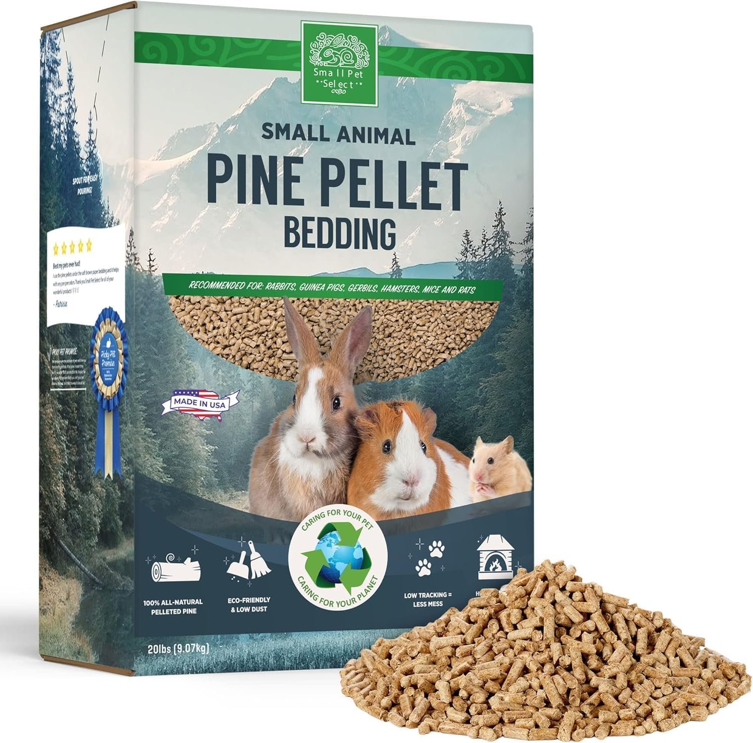 Small Pet Select Pine Pellet Bedding for Rabbits & Guinea Pigs, 20 lb | Absorbent Odor Control, Made in USA, Low Dust, Biodegradable, For Hamsters, Bunnies, Chinchillas & Small Pets