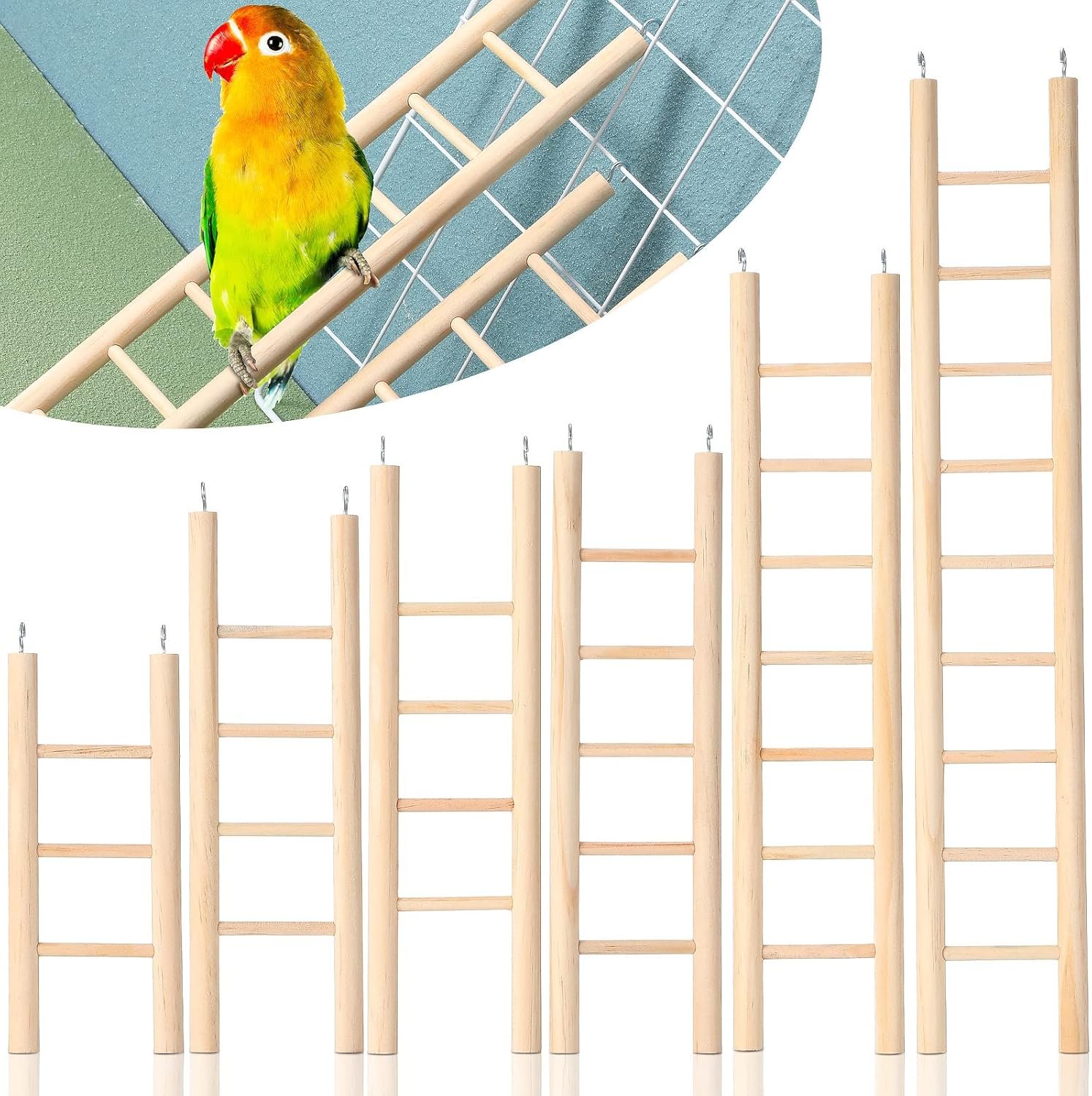 Kigeli 6 Pcs Wood Bird Ladder for Cockatiels, Small Hanging Bird Ladder for Cage, Parrot Step Hanging Climbing Toys for Pets Parakeets, Cockatoo and Lovebirds