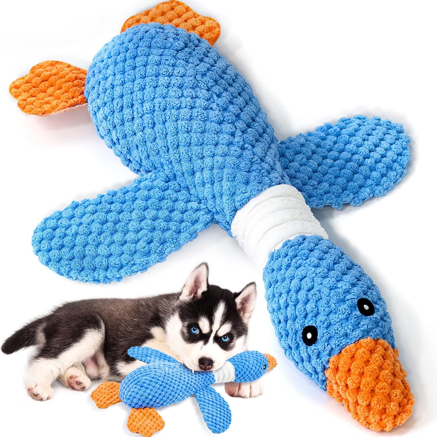 Vitscan Upgraded Goose Indestructible Dog Toys for Aggressive Chewers | Dog Chew Toys for Aggressive Chewers Small Medium Large Breed, Crinkle Squeaky Plush Puppy Chew Toys for Teething, Duck Toys