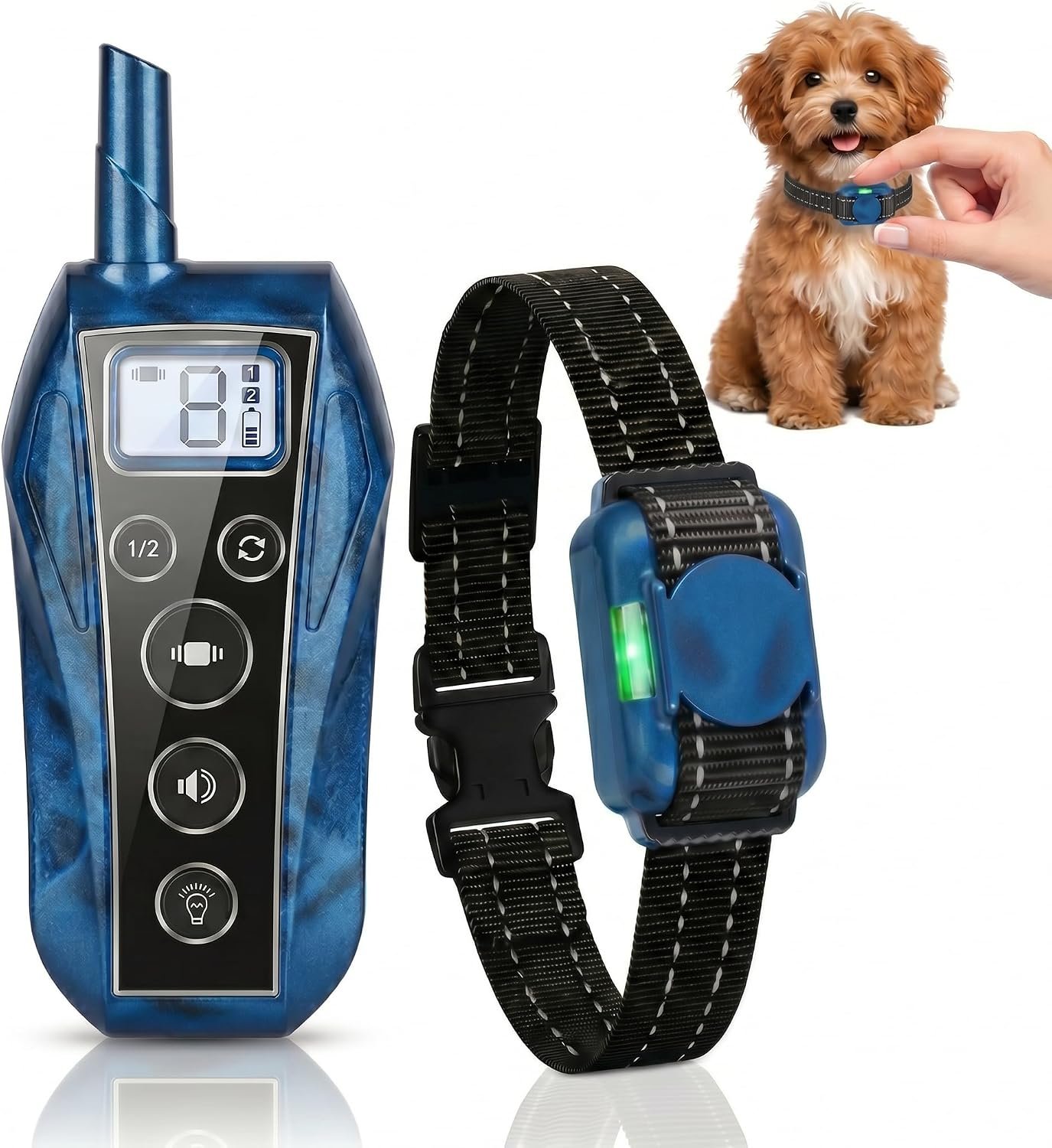 No Shock Dog Training Collar, Vibration Collar for 5-60lbs Small Medium Dogs, Beep and Vibrating Dog Collar with Remote 2000Ft – No Prongs, Waterproof Rechargeable,Blue