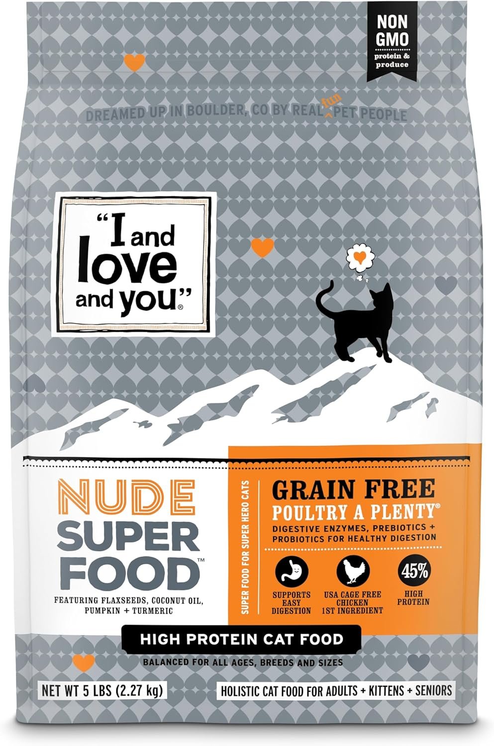 I and love and you Nude Super Food Dry Cat Food – Turkey + Chicken – Grain Free, High Protein, No Fillers, Superfoods, 5lb Bag