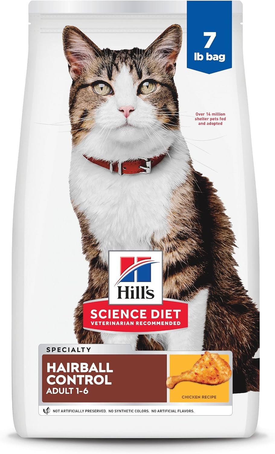 Hill’s Science Diet Adult 1-6 Hairball Control Dry Cat Food | #1 Veterinarian Recommended, Chicken Recipe, 7 lb. Bag