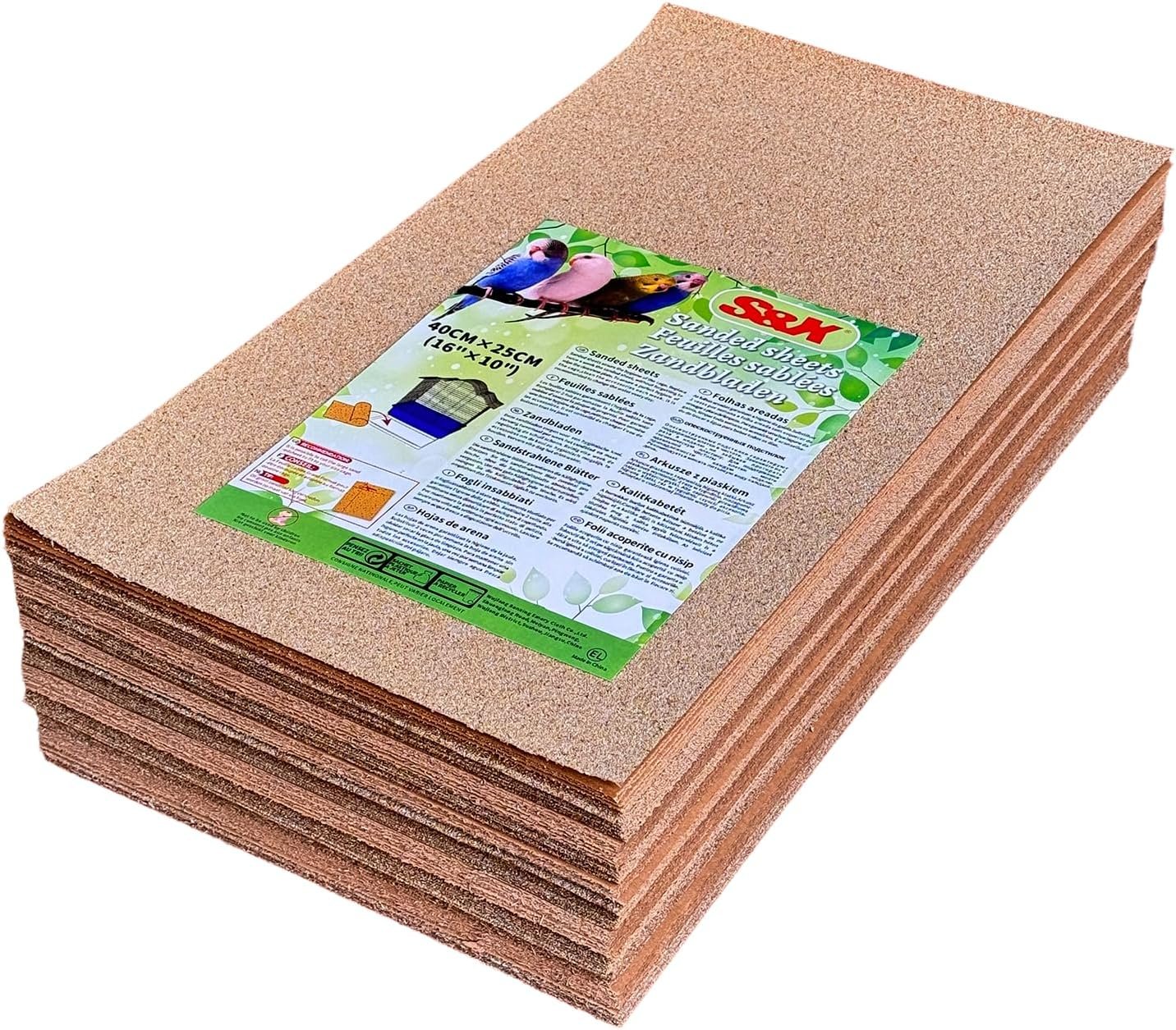 S&X Gravel Paper for Bird Cage 120-Pack 16” x 10” Bird Cage Liners Disposable | Accessories for Parakeets Cockatiels Canaries Finches Conures Easier Cleaning and Bird Health | Thick, flat gravel paper eases cage cleanup – gritty surface helps trim claws & beaks – pre-cut to fit common cage trays